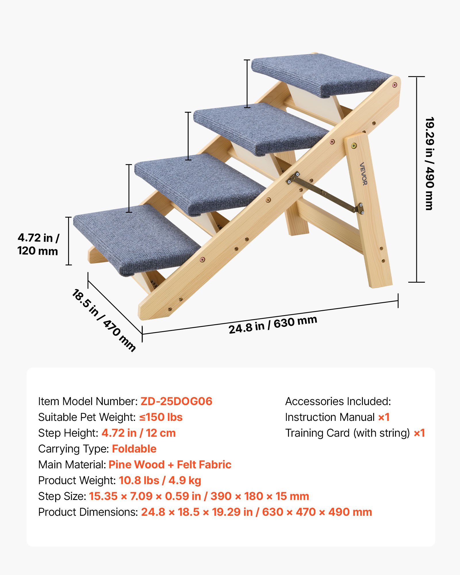 Escaleras de madera para mascotas, 4 escalones, 150 libras de capacidad, plegables.