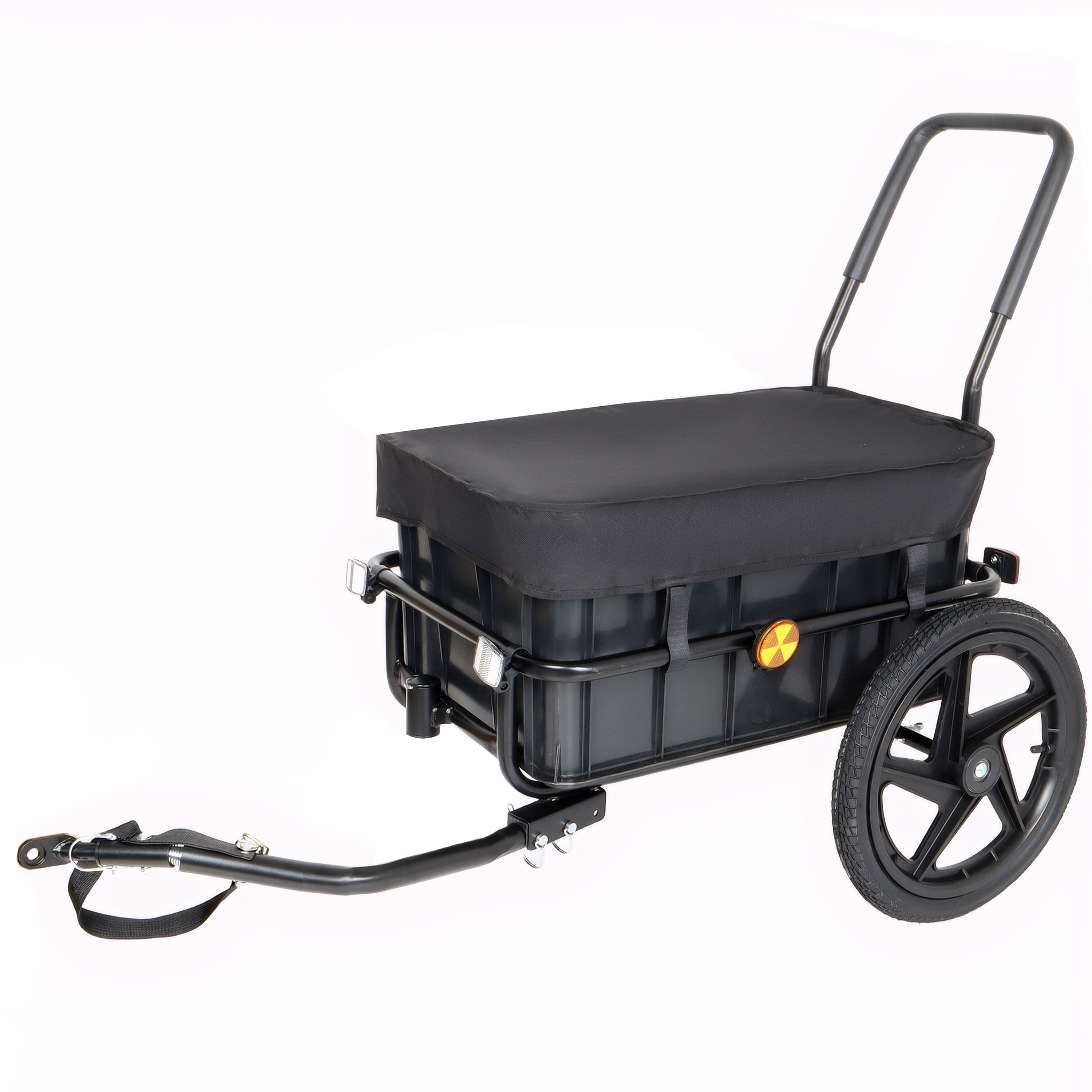 2- In- 1 Bike Cargo Trailer Pushcart  Bicycle Trailer With Removable Box And Waterproof Cover  Black  Pushcart Stroller With Tow Hitch And Removable Handlebar  Black