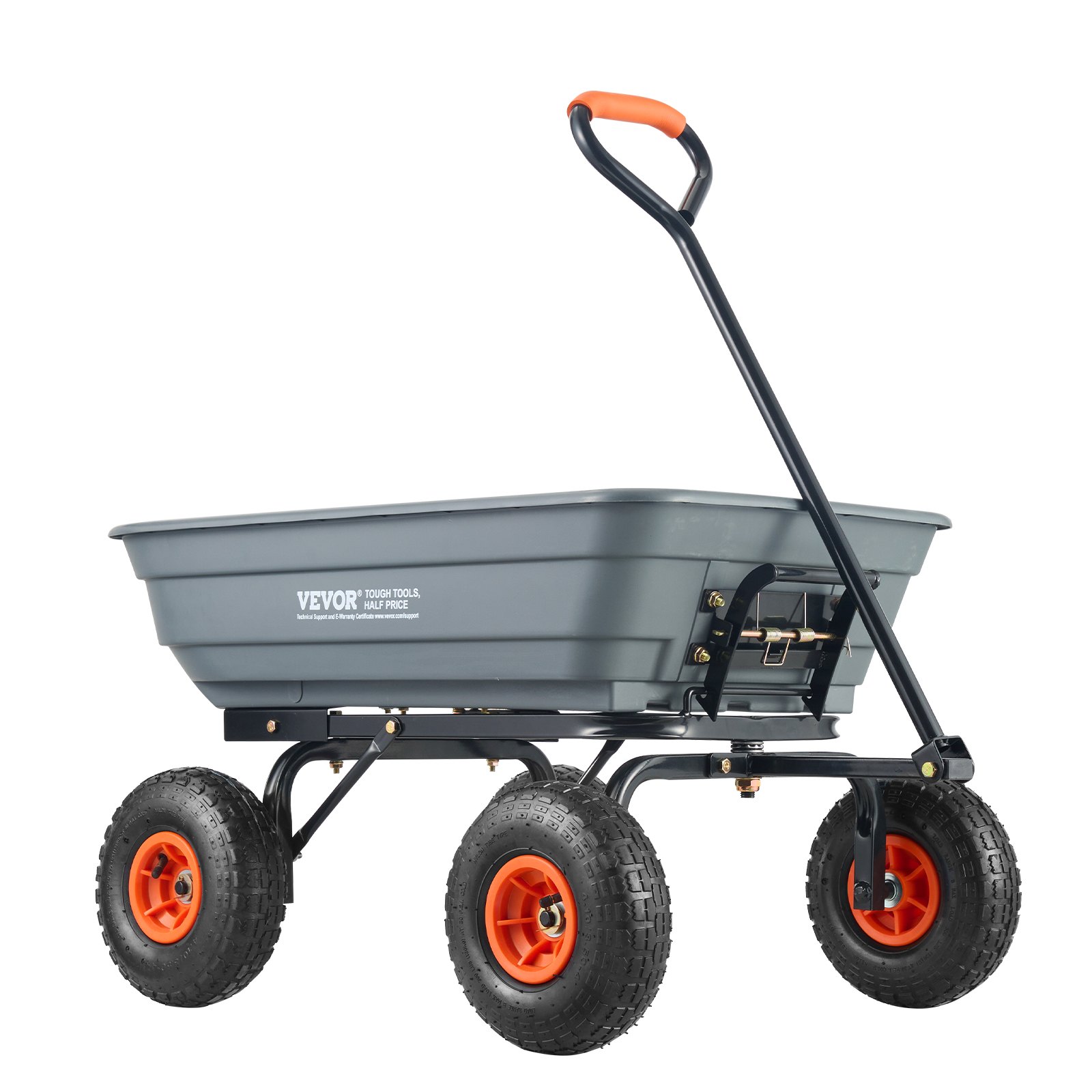 Carro de descarga para jardín 600 libras, polietileno, mango 2 en 1, ruedas 10 pulg.
