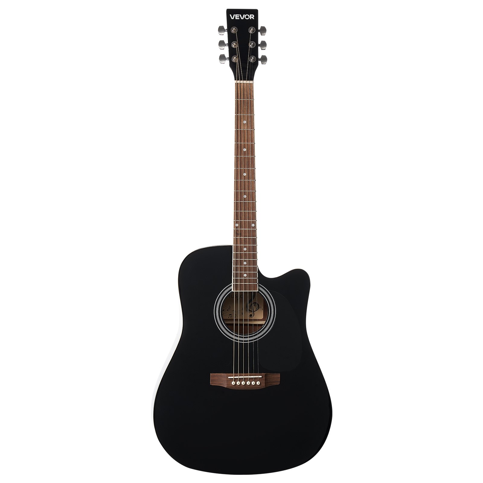 Guitarra acústica Cutaway de 41 pulgadas, 6 cuerdas, tapa de abeto, negra, paquete principiante