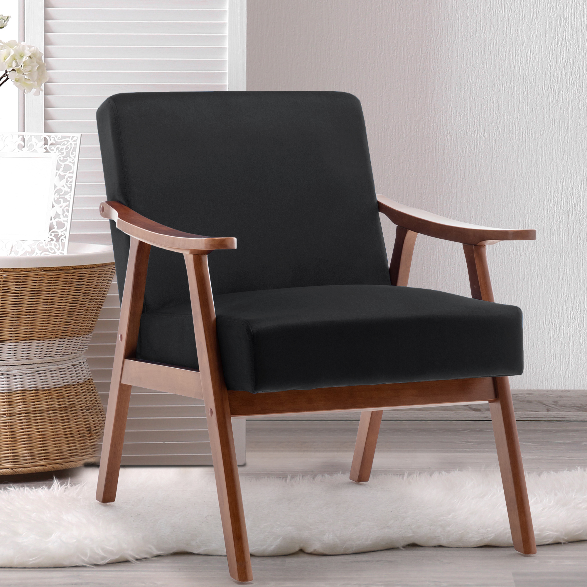 Sillón decorativo moderno de mediados de siglo, con estructura de madera maciza
