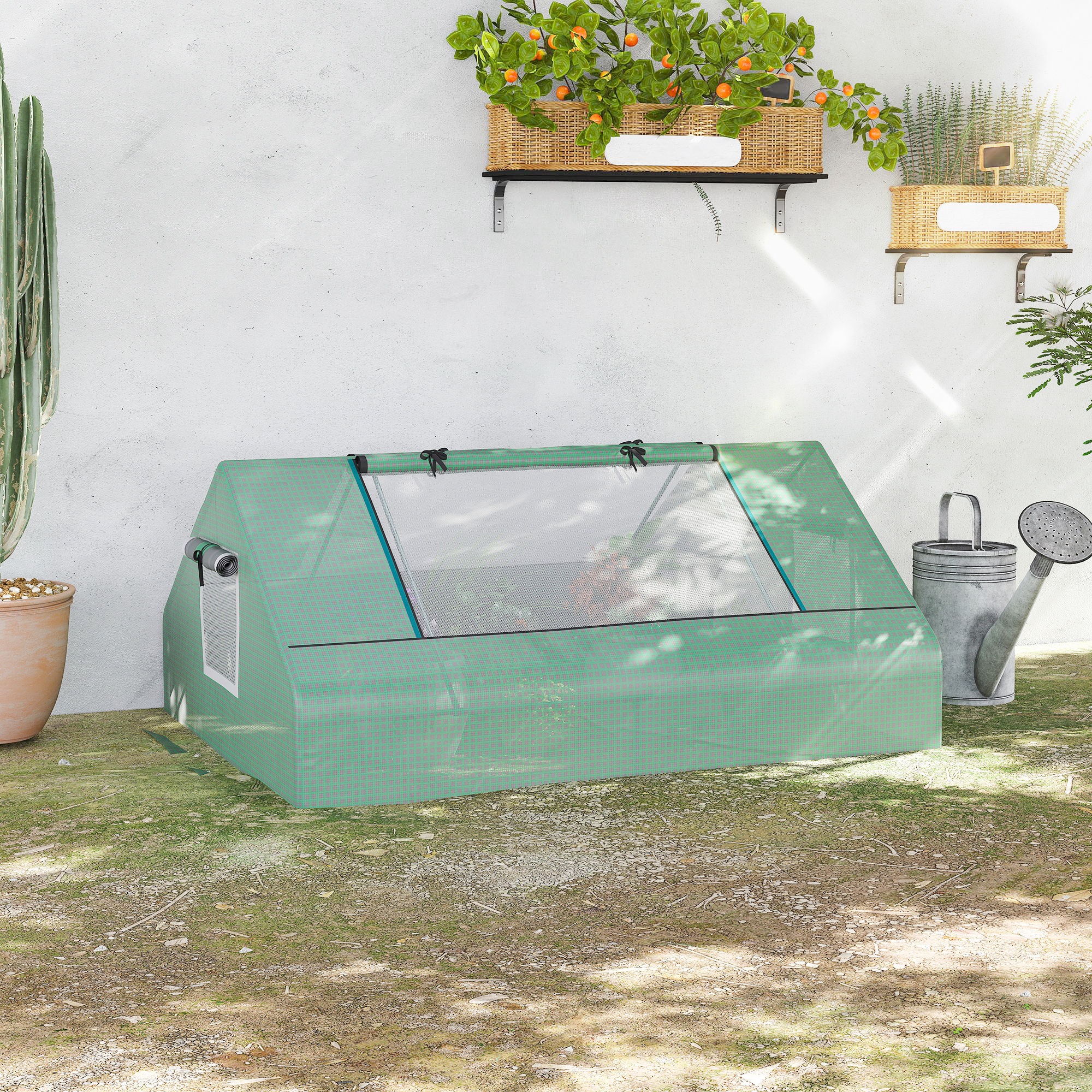 71" x 55" x 32" Mini Greenhouse, Small Green House, Garden Planting Shed, Outdoor Flower Planter Warm House with Zipper Windows, Green