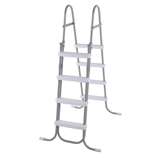 Escalera de seguridad para piscina de 4 escalones, 52 pulgadas, estructura gris, escalones blancos