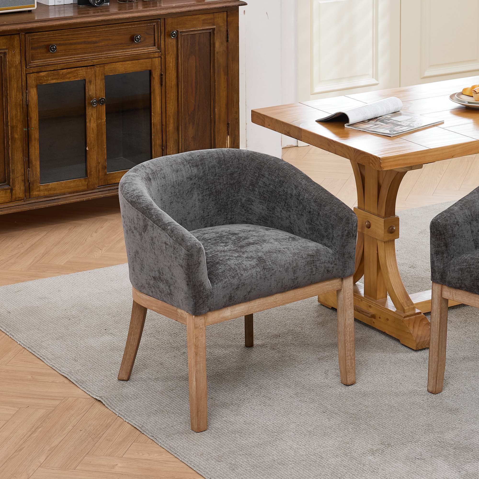 Silla de comedor SW1891GY tapizada con brazos, estilo moderno, 19 pulgadas ancho, gris.