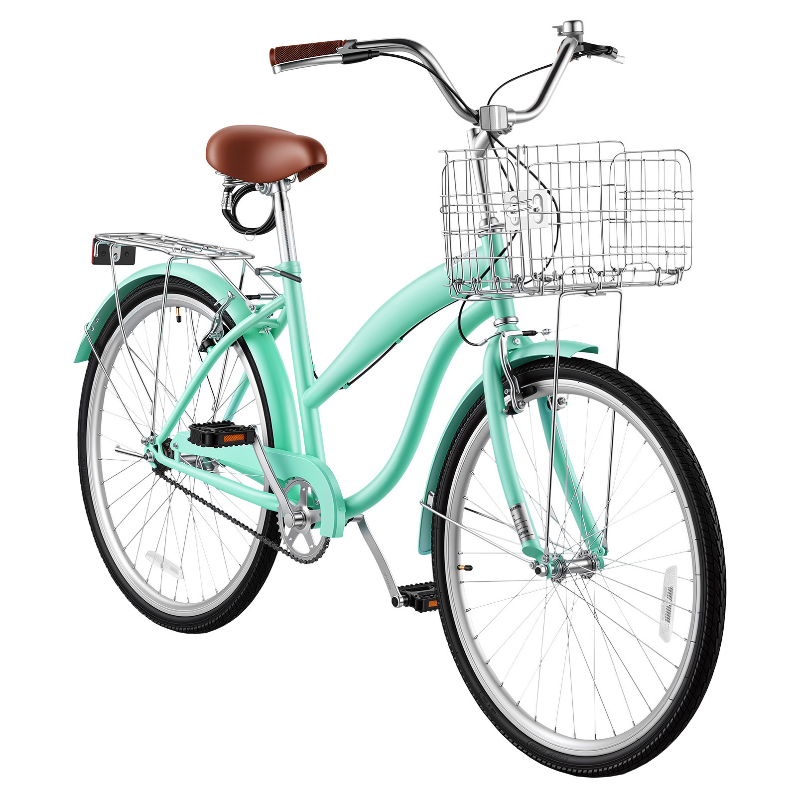 Bicicleta playera cruiser para mujer, 26 pulgadas, 330 libras, con canasta, verde menta