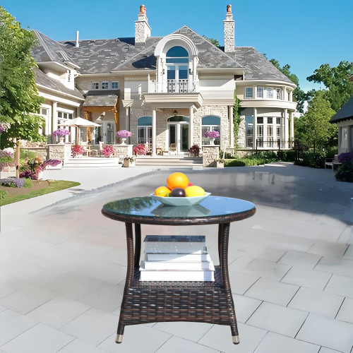 Mesa de centro redonda para patio exterior con cristal templado transparente