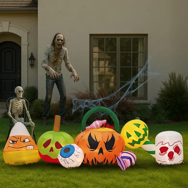 Decoración Inflable de Halloween de 8 pies con Calabazas, Ojo y LED