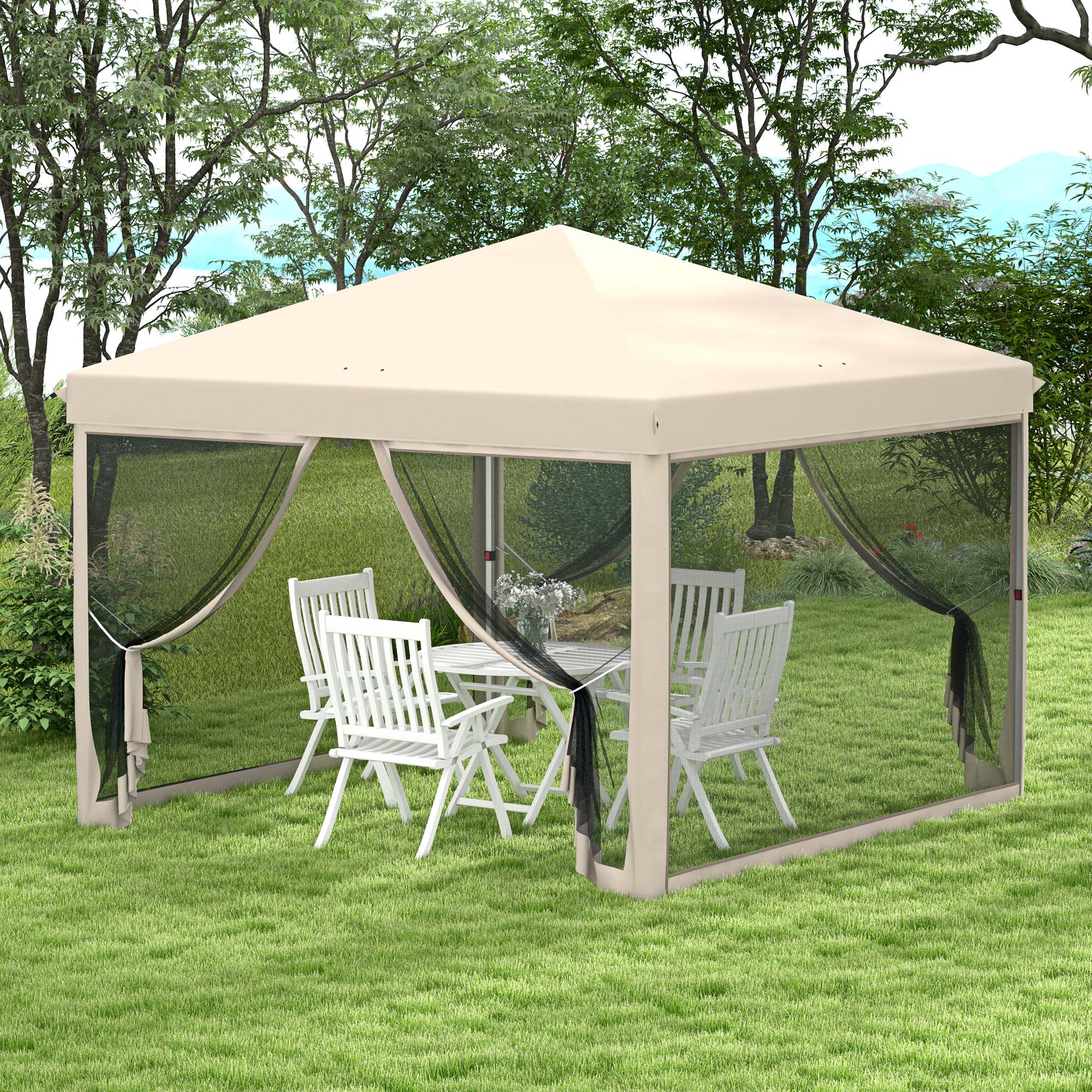 10 x 10 Pop Up Canopy Tent with Mesh Sidewalls, Height Adjustable, Transport Carrying Bag for Backyard Garden Patio