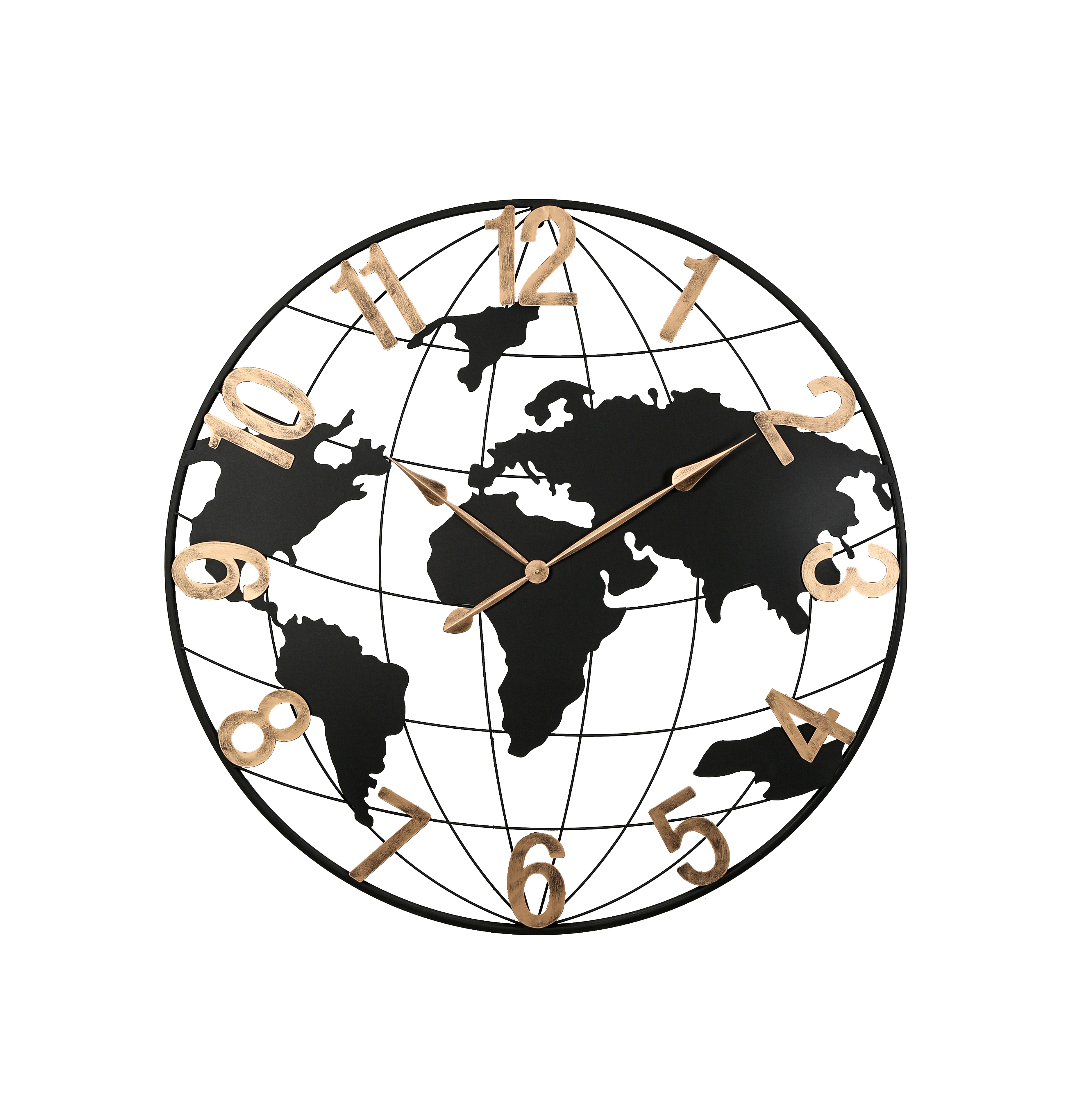 Reloj de pared de metal negro de 36 pulgadas, silencioso, con mapa mundial