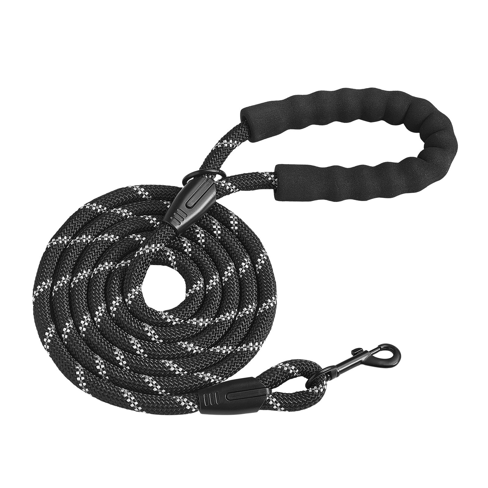 Correa de cuerda para perro, 6 pies, nylon, acolchada, reflectante, 1/2 pulgada, negra