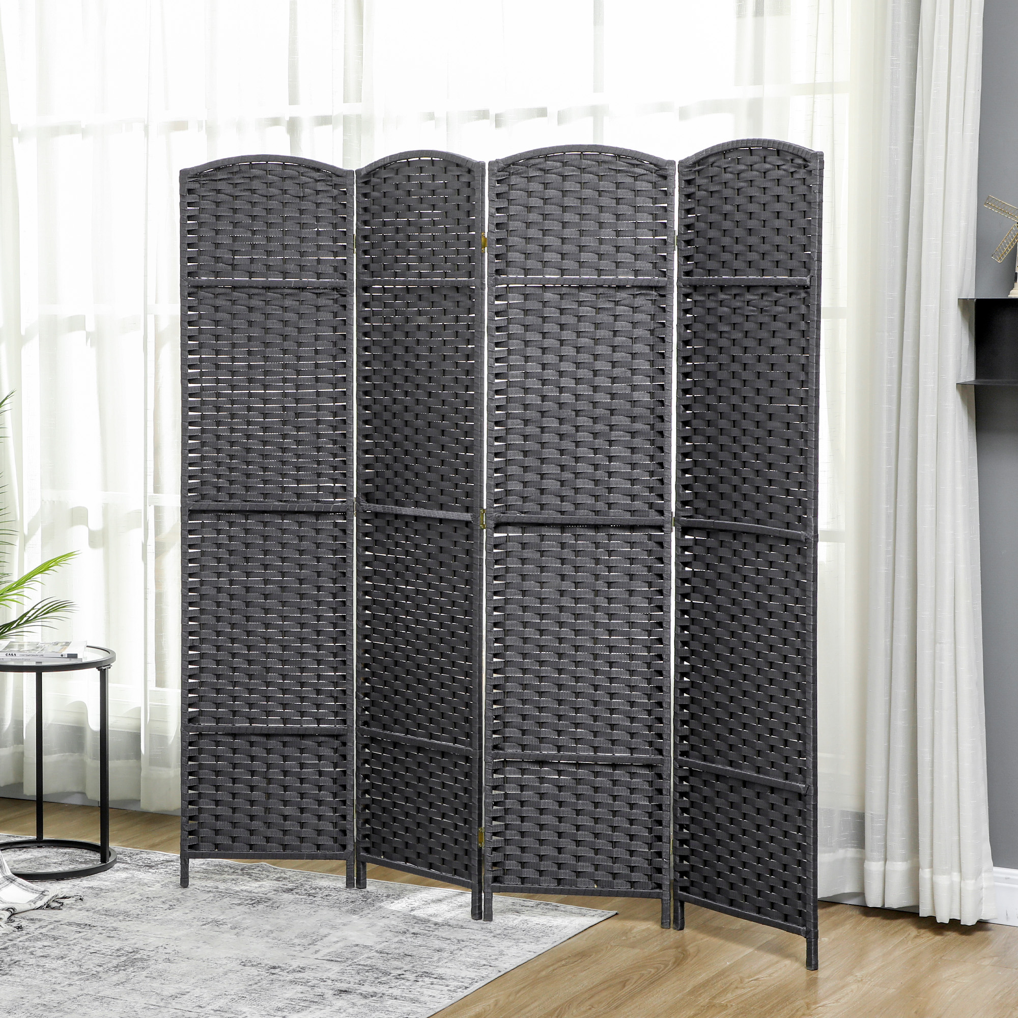 Folding Room Divider Screen 4 Panel 5.6  Tall Privacy Screen Freestanding Room Partition for Home Office, Charcoal Gray