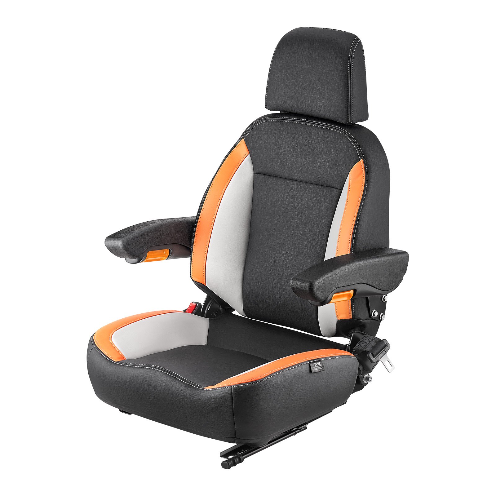 Universal Forklift Seat, Tractor Seat With Adjustable Back, Armrest, Headrest & Safety Belt, Secure Tractor Seat With Micro Switch, Ergonomic Lawnmower Seat For Skid Loader Bulldozer