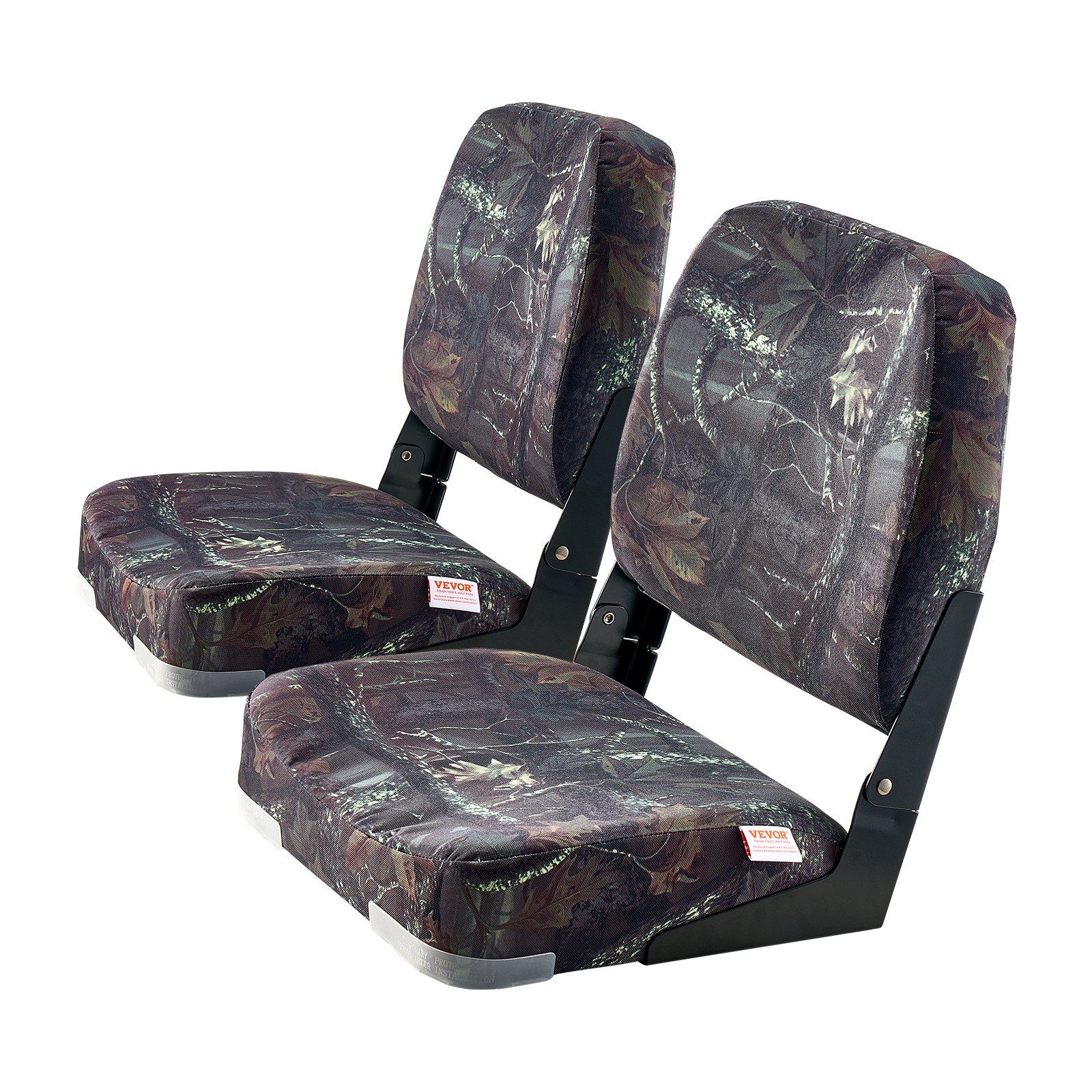 Asiento de barco plegable con respaldo bajo, cojín de esponja y tela PU, color camuflaje (2 asientos)