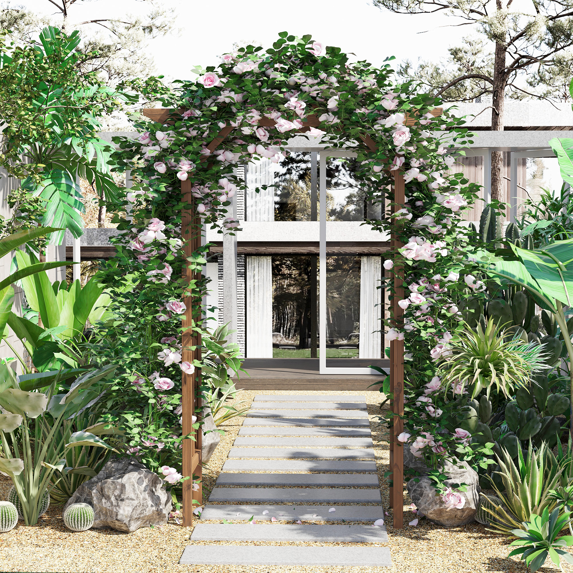 Pérgola de jardín de madera de 79 pulgadas, estilo campestre, para enredaderas y eventos