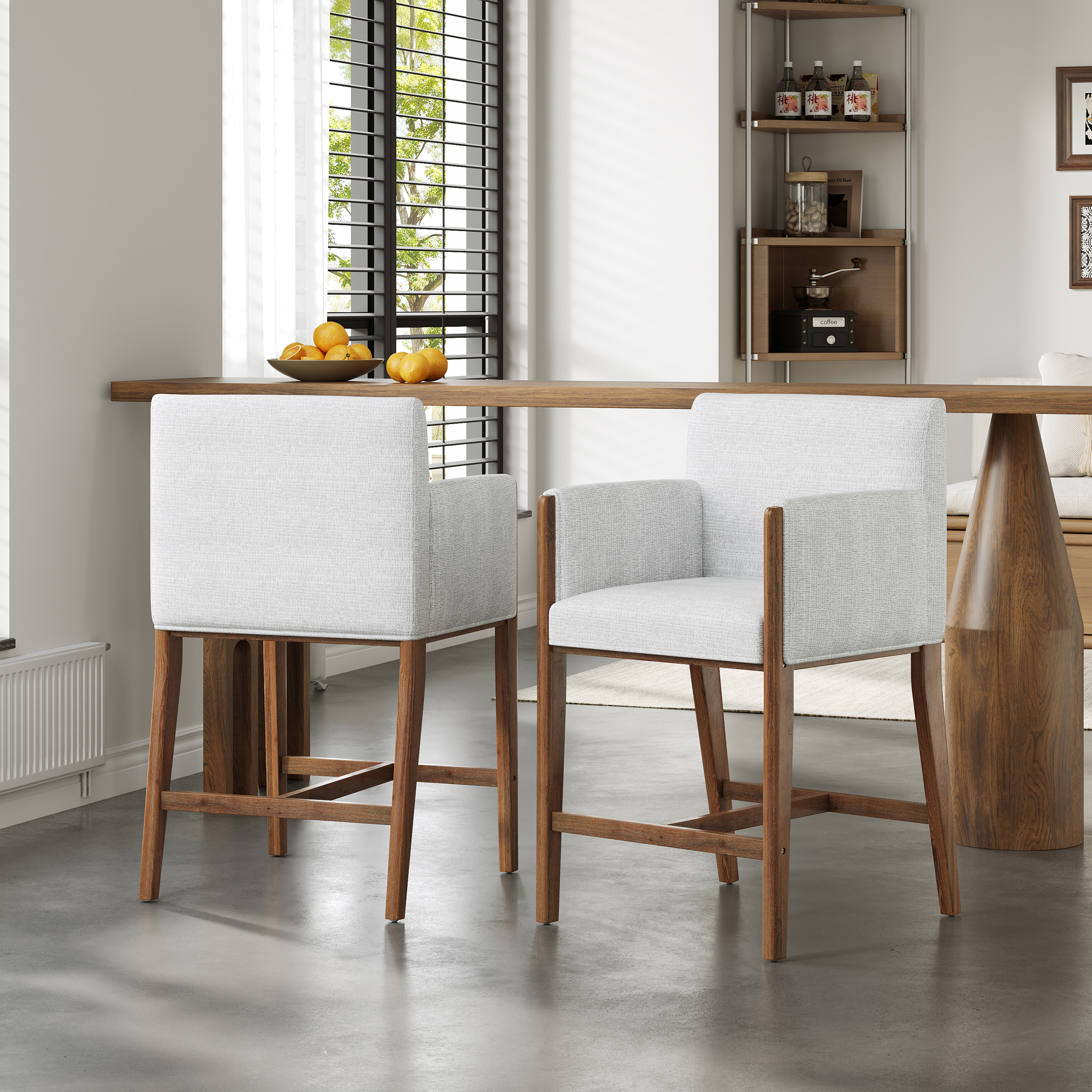 24 Seat Height Upholstered Counter Stools With Arms For Kitchen Island Dining Room, Set Of 2