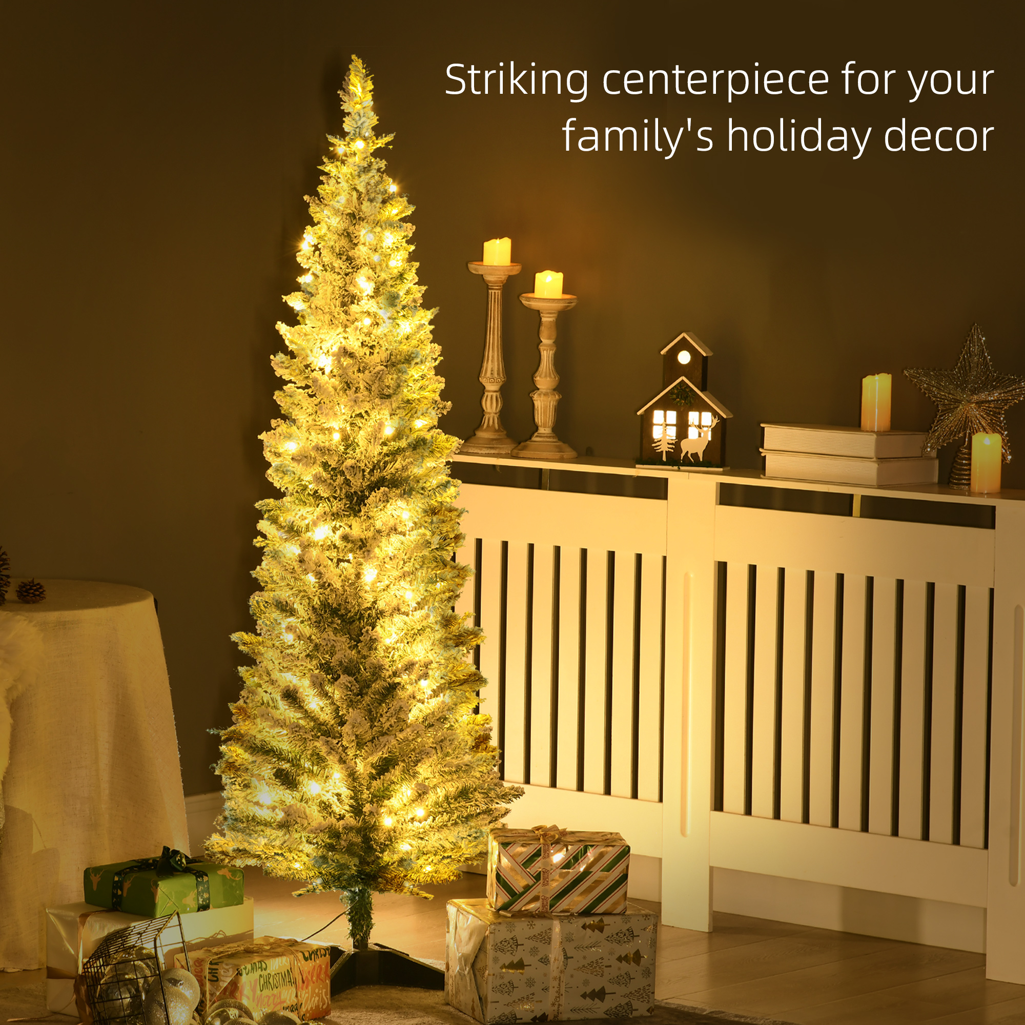 HOMCOM Árbol de Navidad artificial de 5 pies, preiluminado, 110 luces LED, 294 puntas