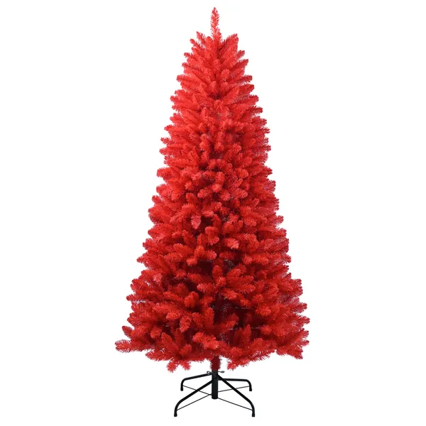 Árbol de Navidad artificial rojo de 5 pies con 624 puntas de PVC, plegable