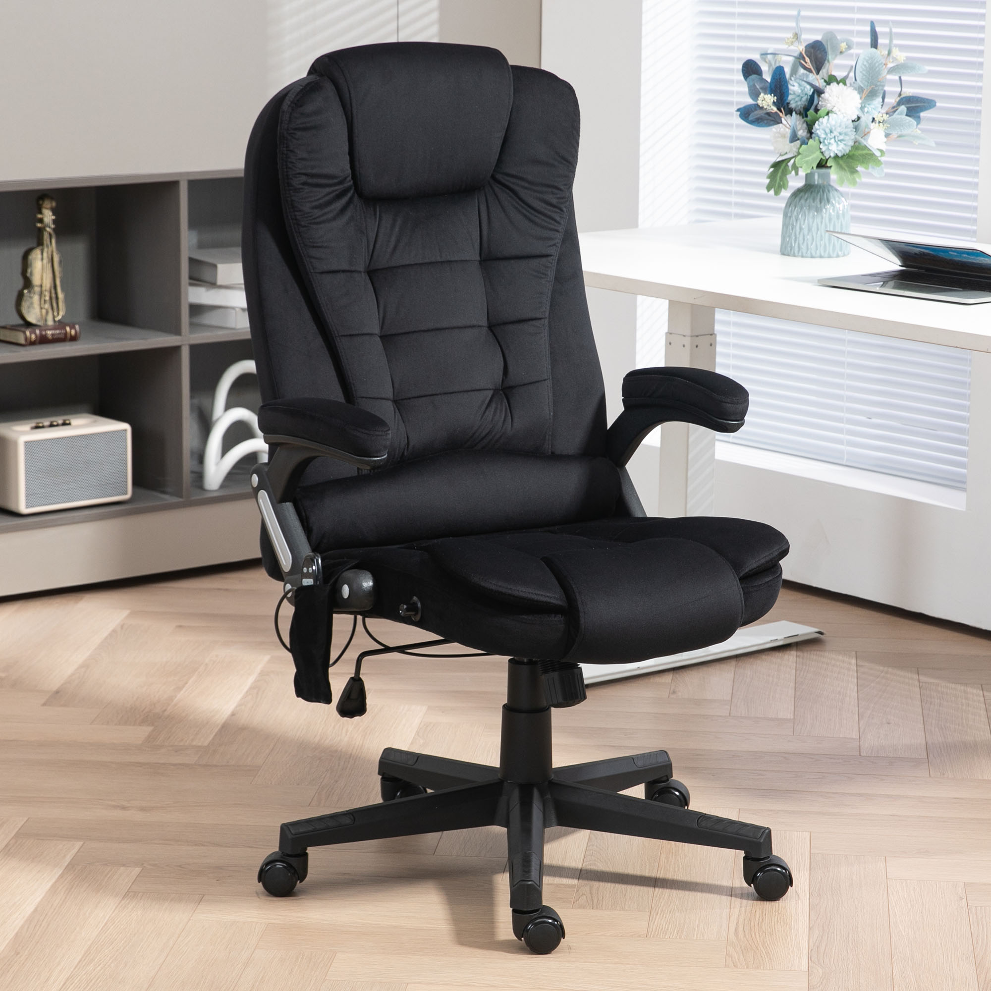 6 Point Executive Office Chair with Heat, Velvet High Back Vibrating Massage Office Chair, Black
