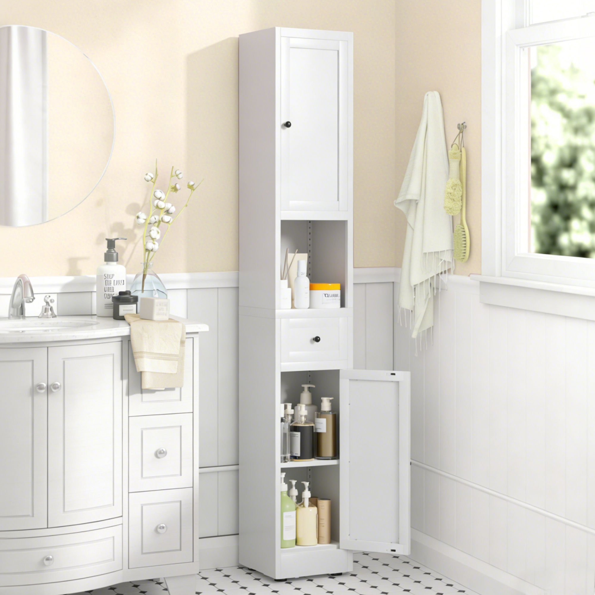 Gabinete de almacenamiento de baño de metal, 71 pulgadas, 5 niveles, blanco