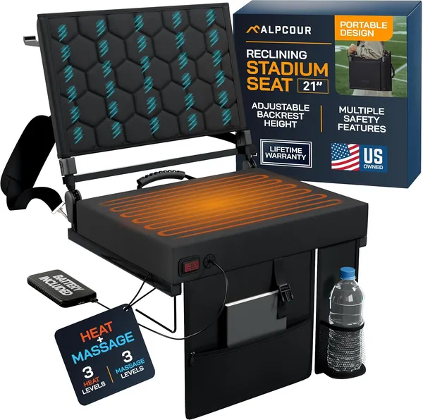 Alpcour Asiento de estadio reclinable con calefacción y masaje para gradas