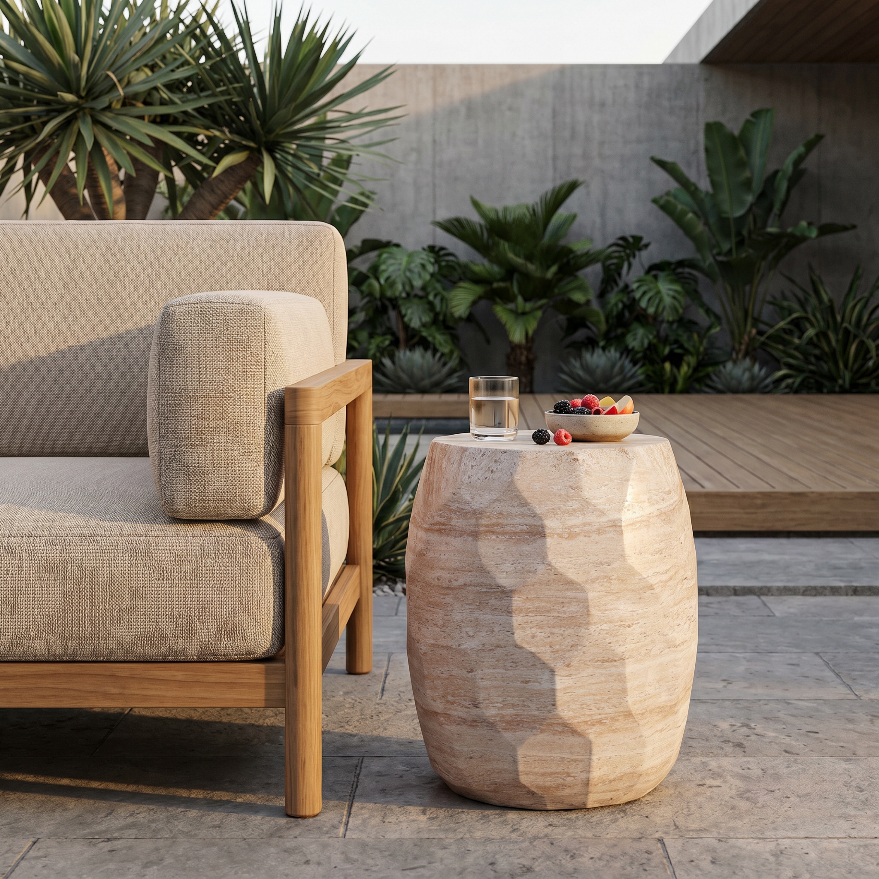 Outdoor Indoor Lightweight Concrete Side Table,Travertine Finish
