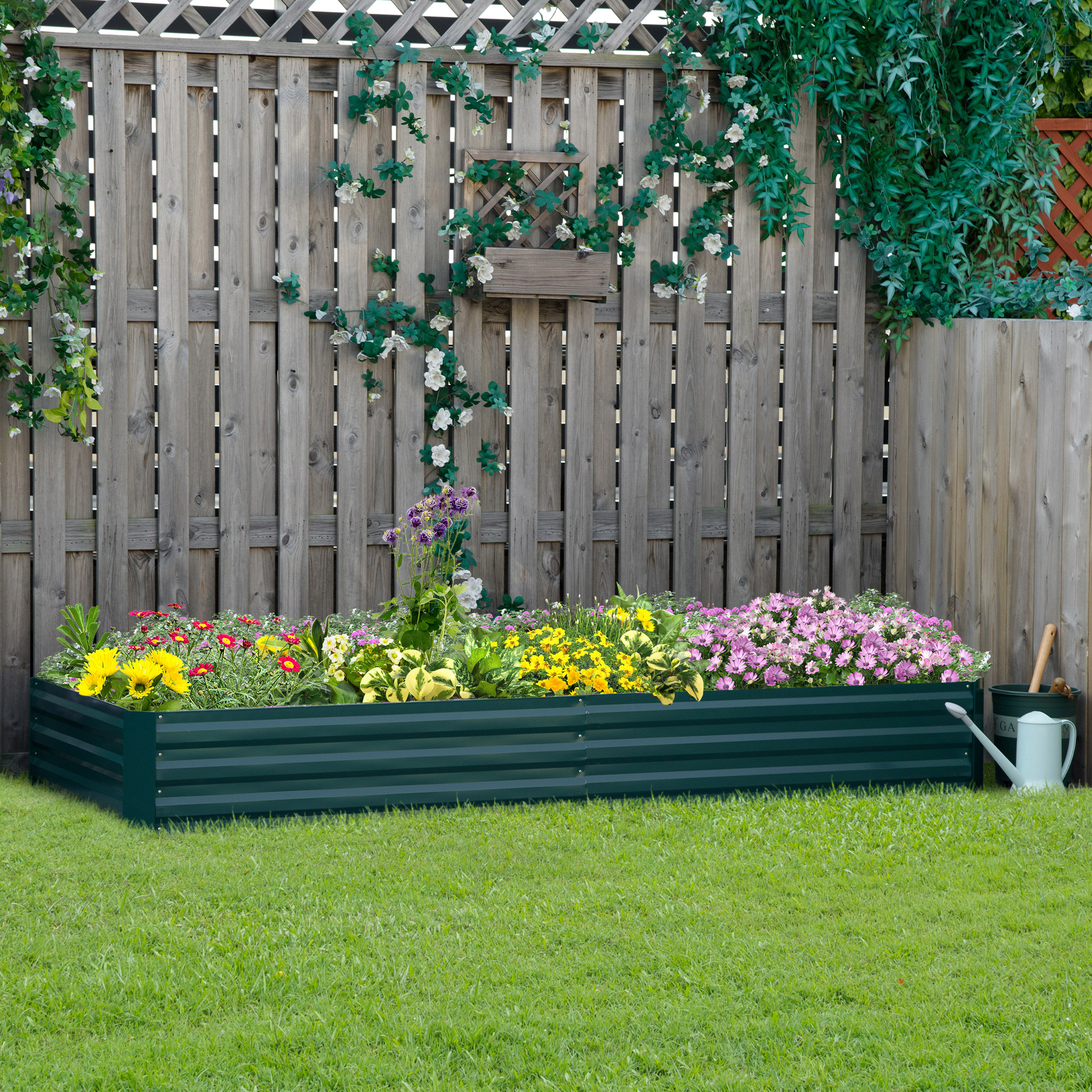 95" x 36" x 12" Galvanized Raised Garden Bed, Easy DIY and Cleaning for Growing Flowers, Herbs, Succulents, Green