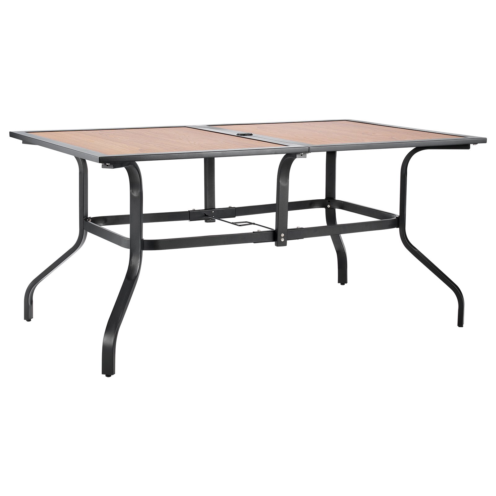 Mesa de comedor rectangular para patio de 59 pulgadas, con agujero para sombrilla, marrón