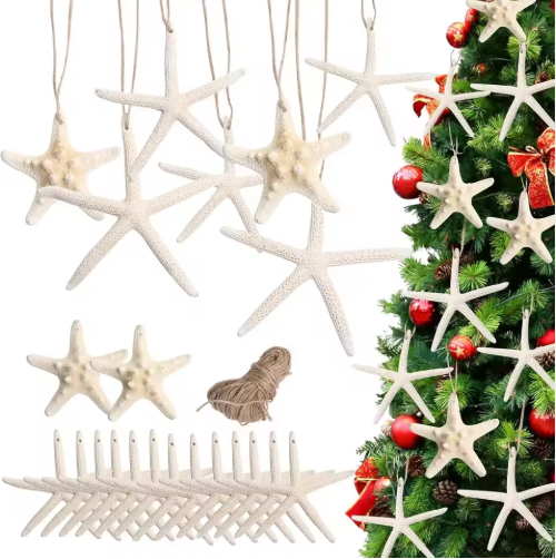 Adornos colgantes de estrella de mar (15 piezas) de 2.3-4.3 pulgadas para árbol