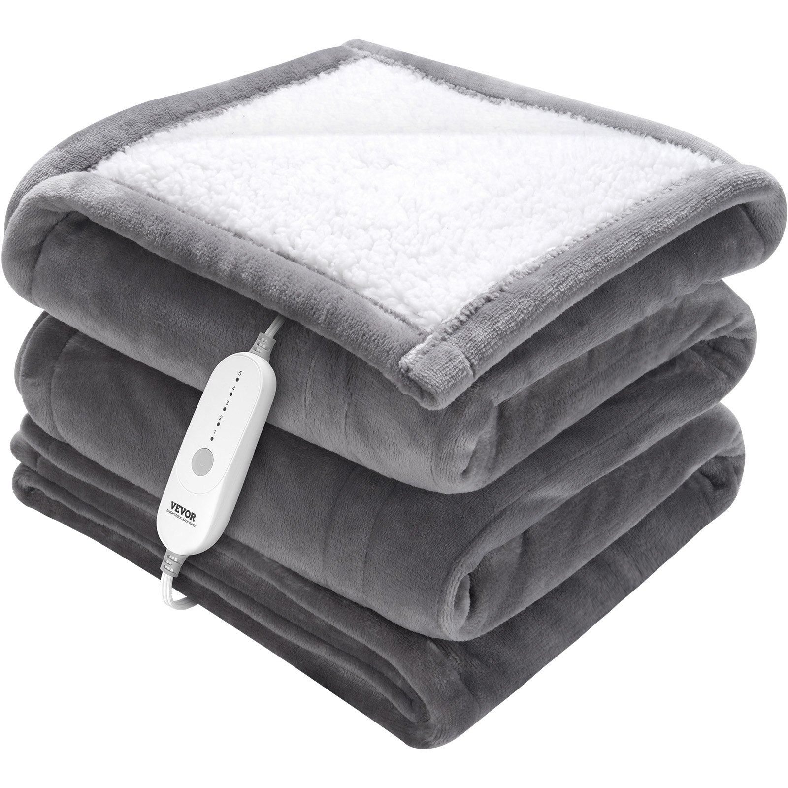 Heated Blanket Electric Throw, 50" X 60" Twin Size, Soft Flannel & Sherpa Heating Blanket With 3 Hours Timer Auto-off, 5 Heating Levels For Sofa, Machine Washable, ETL & FCC Certification (Grey)