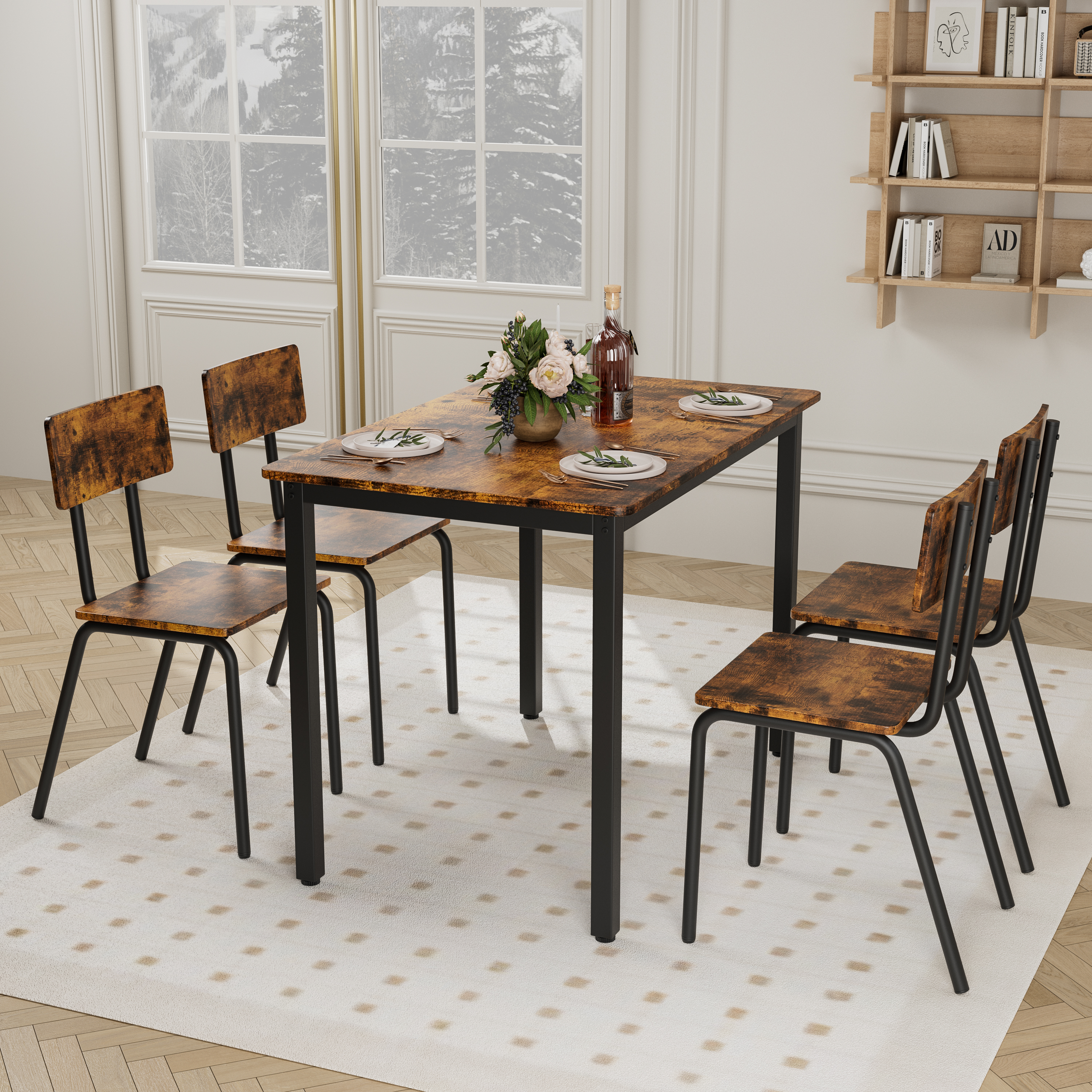 5-Piece Dining Table Set With 4 Chairs, 43  Kitchen Table & Chairs Set For 4, Dining Room Table With Metal Frame & MDF Board, Perfect For Small Space, Easy Clean