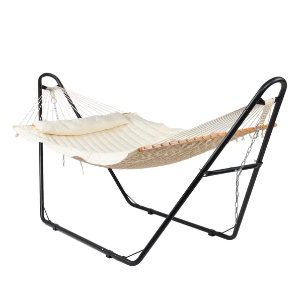 Hamaca doble con soporte ajustable, resistente, para exteriores, patio o jardín, beige