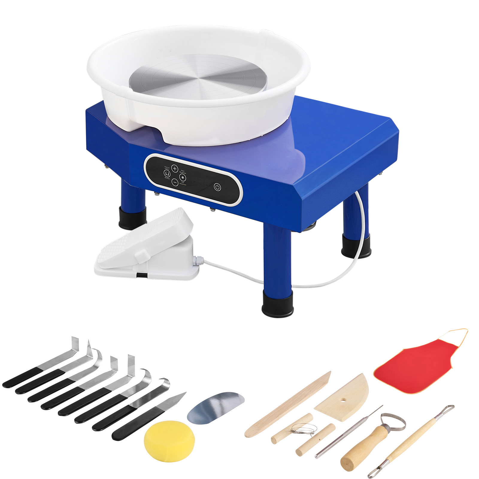 Pottery Wheel, 10 In Ceramic Wheel Forming Machine, 60-300 RPM Adjustable Speed With Foot Pedal, ABS Detachable Basin, Manual LCD Panel, Sculpting Tool And Apron, For Home Pottery Craft DIY
