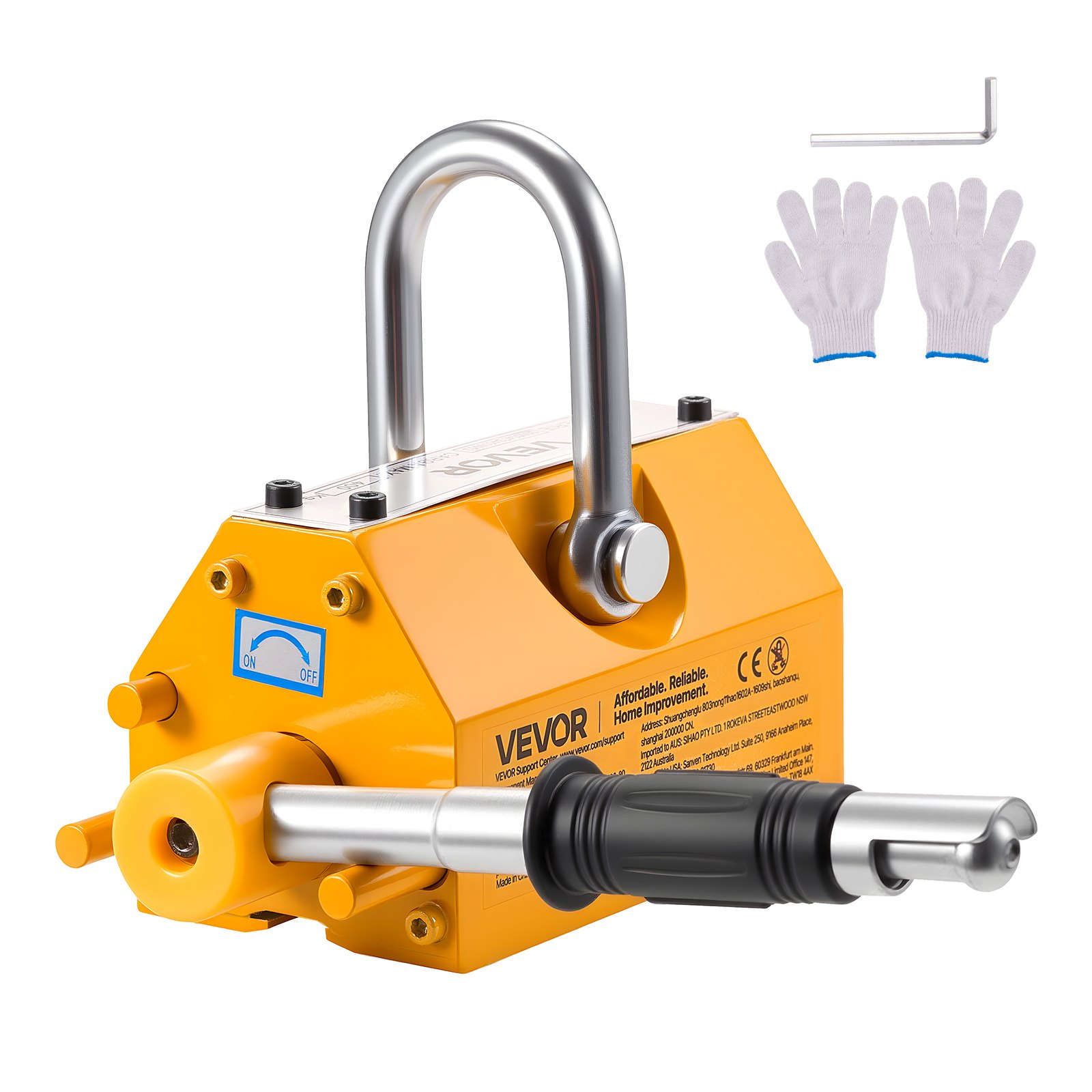 Permanent Magnetic Lifter, 880 Lbs Pulling Capacity, Heavy Duty N42 Neodymium Lifting Magnet With Release Handle And Steel Hook, Used In Shop Crane And Hoist, For Lifting Plate Steel, Board