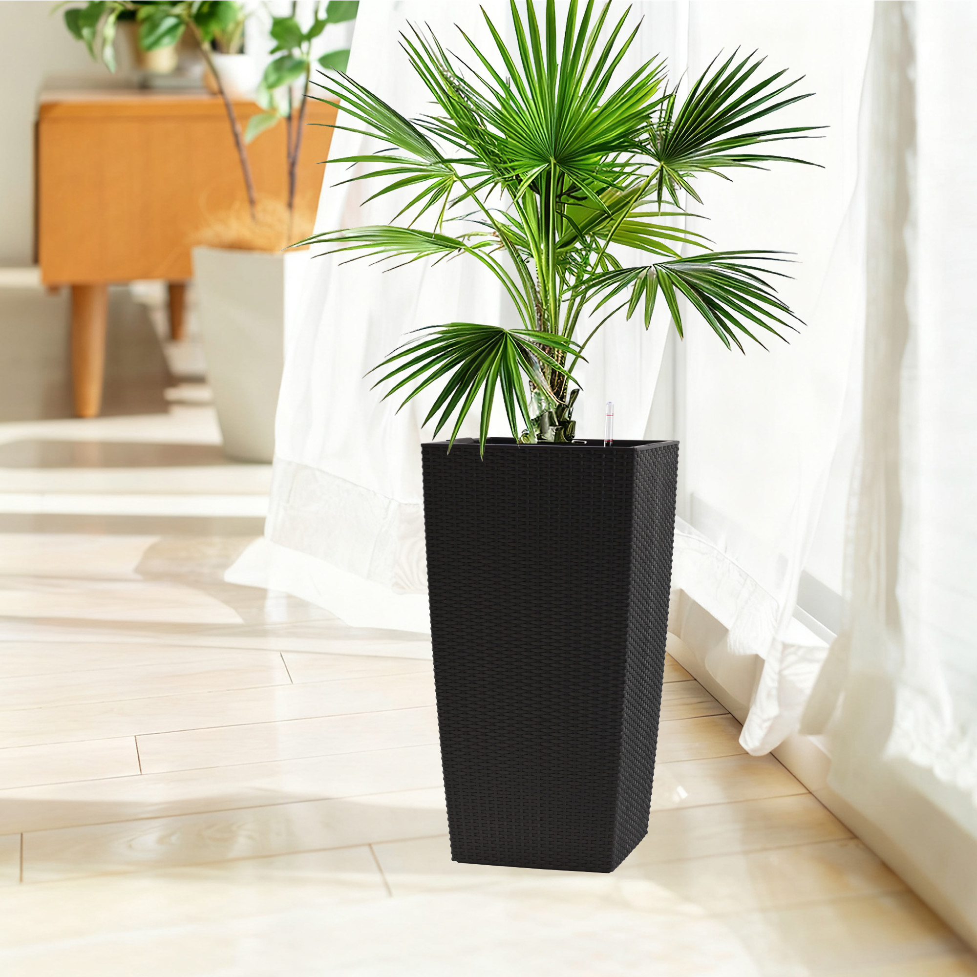 30 In Tall Large Flower Pots Planter With Self-Watering Drainage Holes&Inner Trays Indoor Outdoor Plant Pot With Drain Holes, Water Level Monitor,Inner Bucket For Garden, Patio, Porch, Backyard, Black
