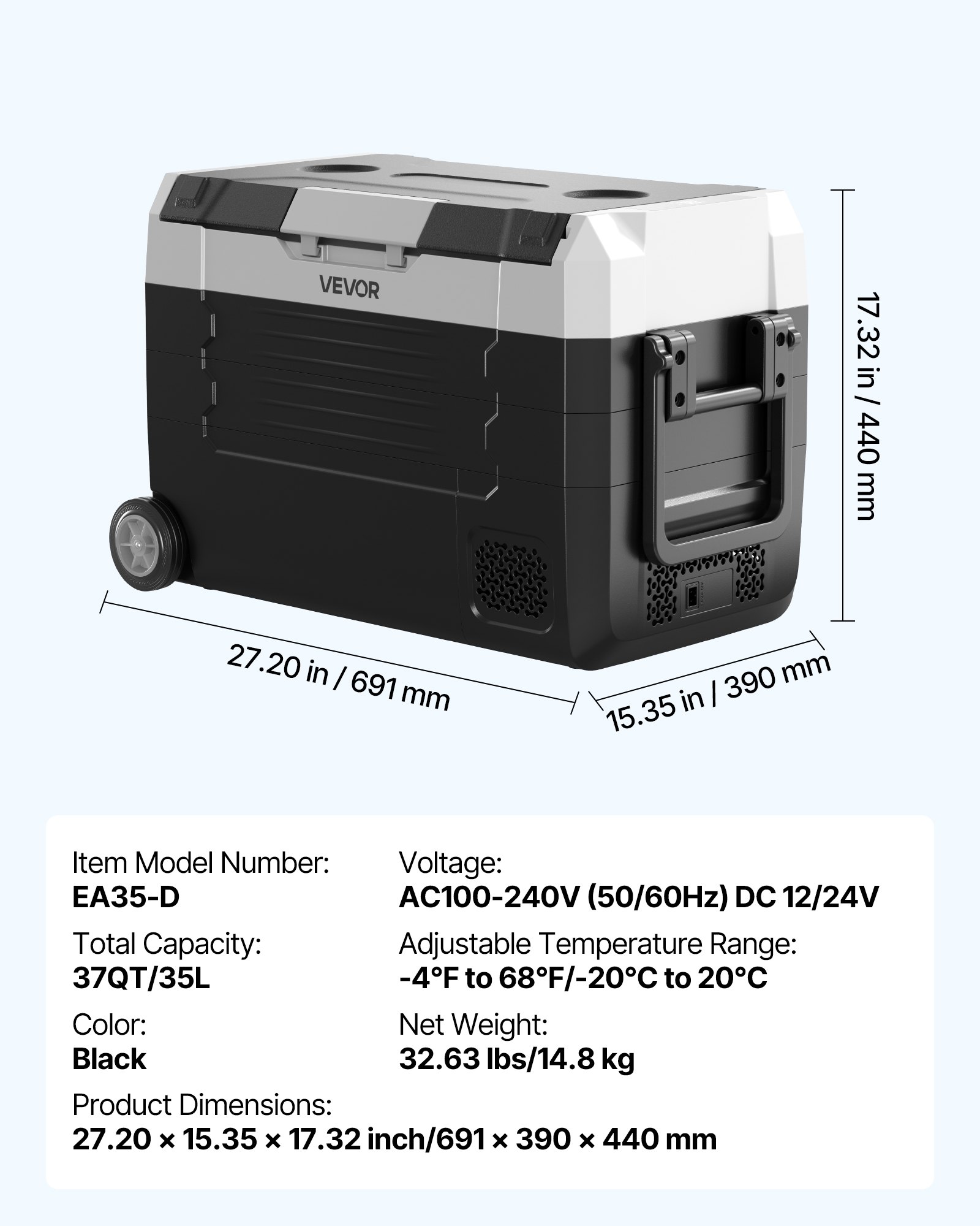Car Refrigerator, DC 12/24V AC100-240V Compressor Electric Cooler, -4°F To 68°F Truck Refrigerator With APP Control, Wheels & Dual Zone, 37 QT Cars Cooler For RVs, Boats, Camping, Fishing