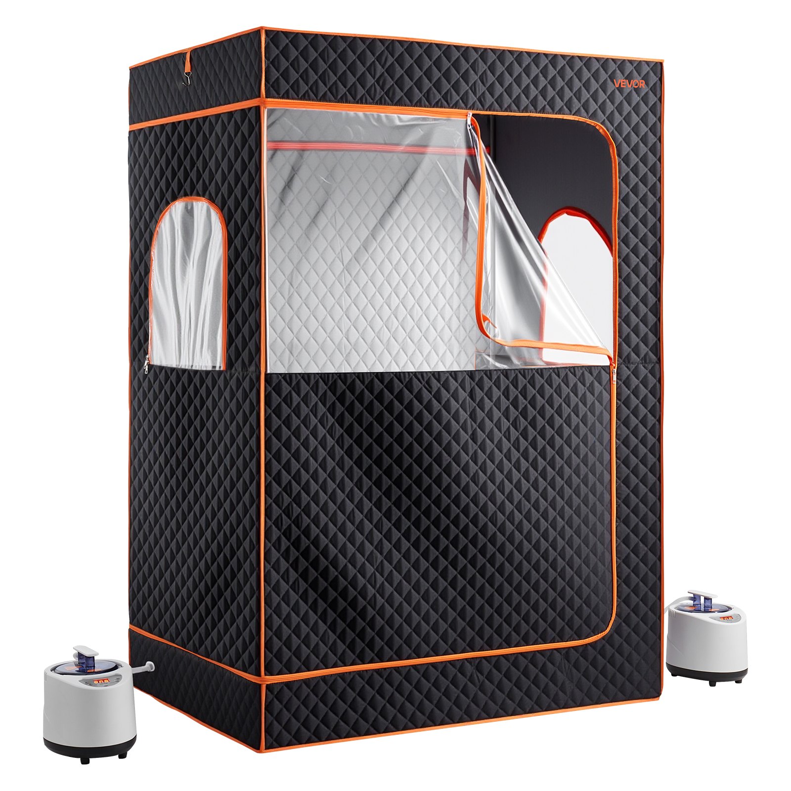 Sauna de vapor portátil para 2 personas con vaporizador, 2 sillas y control remoto, negra.