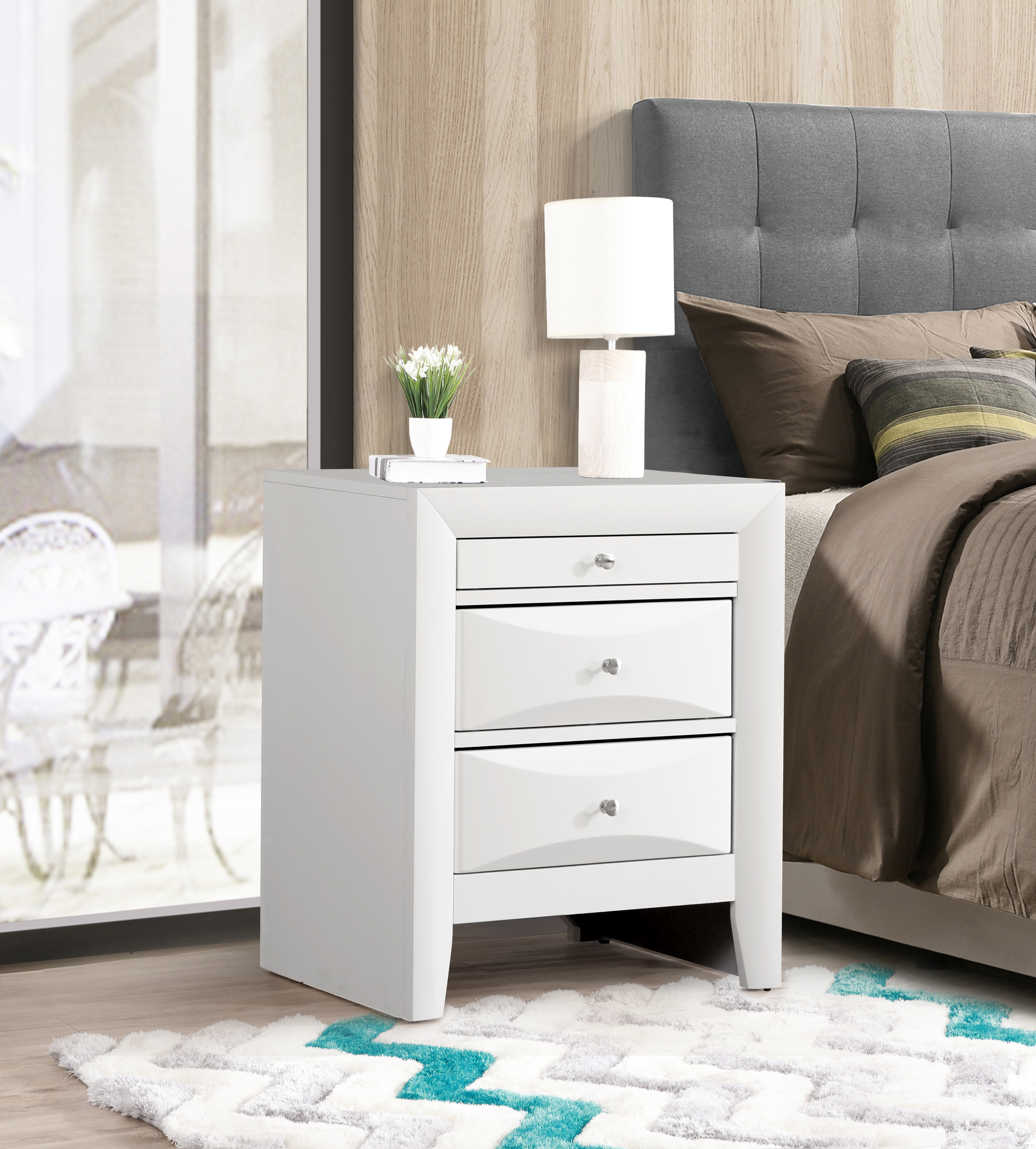 Mesa de noche blanca, estilo contemporáneo elegante