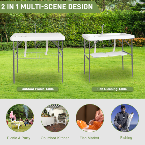 101 X65.5 X 92cm, With Wire Mesh, White, Outdoor Fish Killing Table, HDPE, Rectangular Shape, With Wire Mesh, Foldable