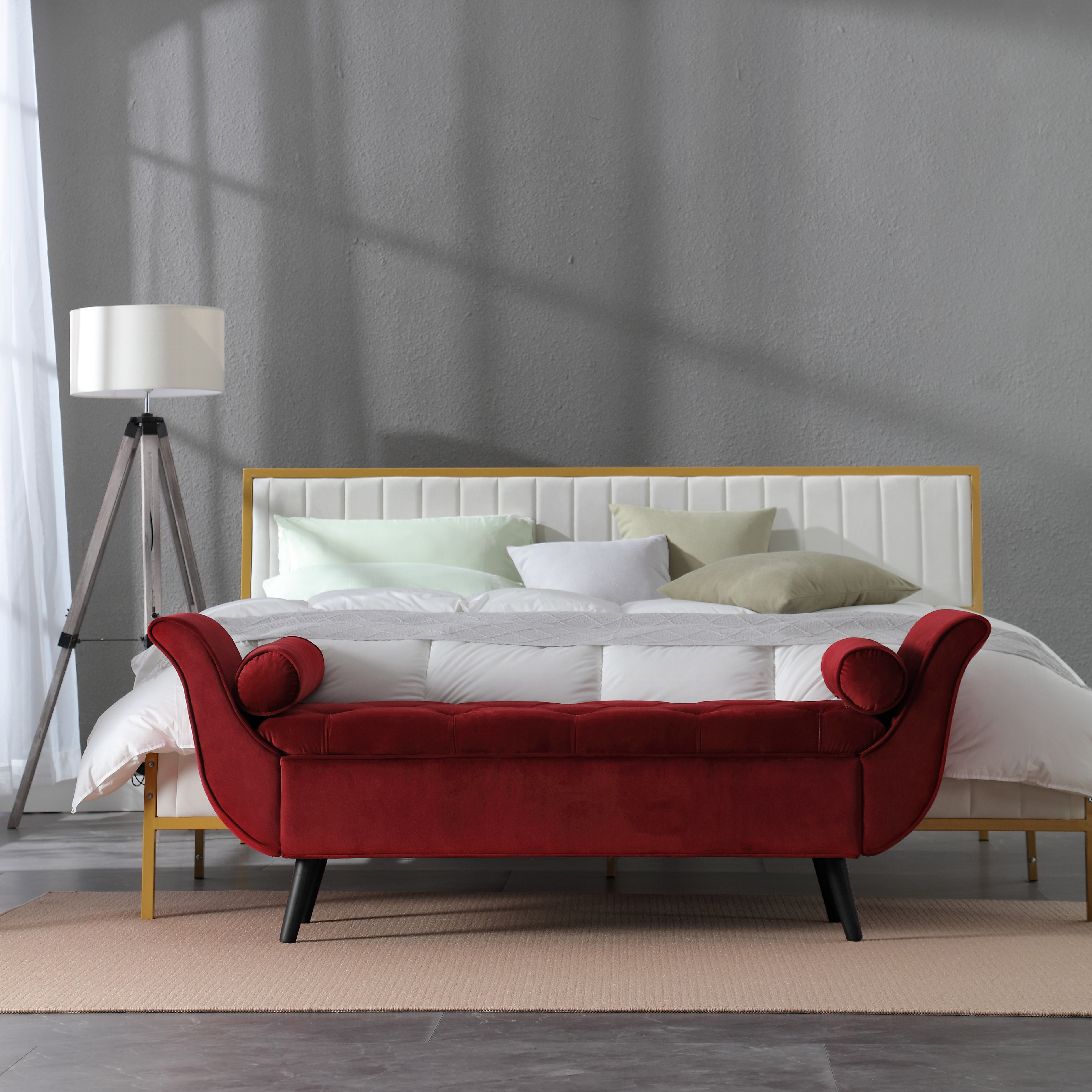 Vintage Tufted 65-inch Long Bench, Velvet Upholstered Storage Ottoman With Classic Retro Design, Mid-Century Modern Footstool For Living Room, Bedroom Entryway