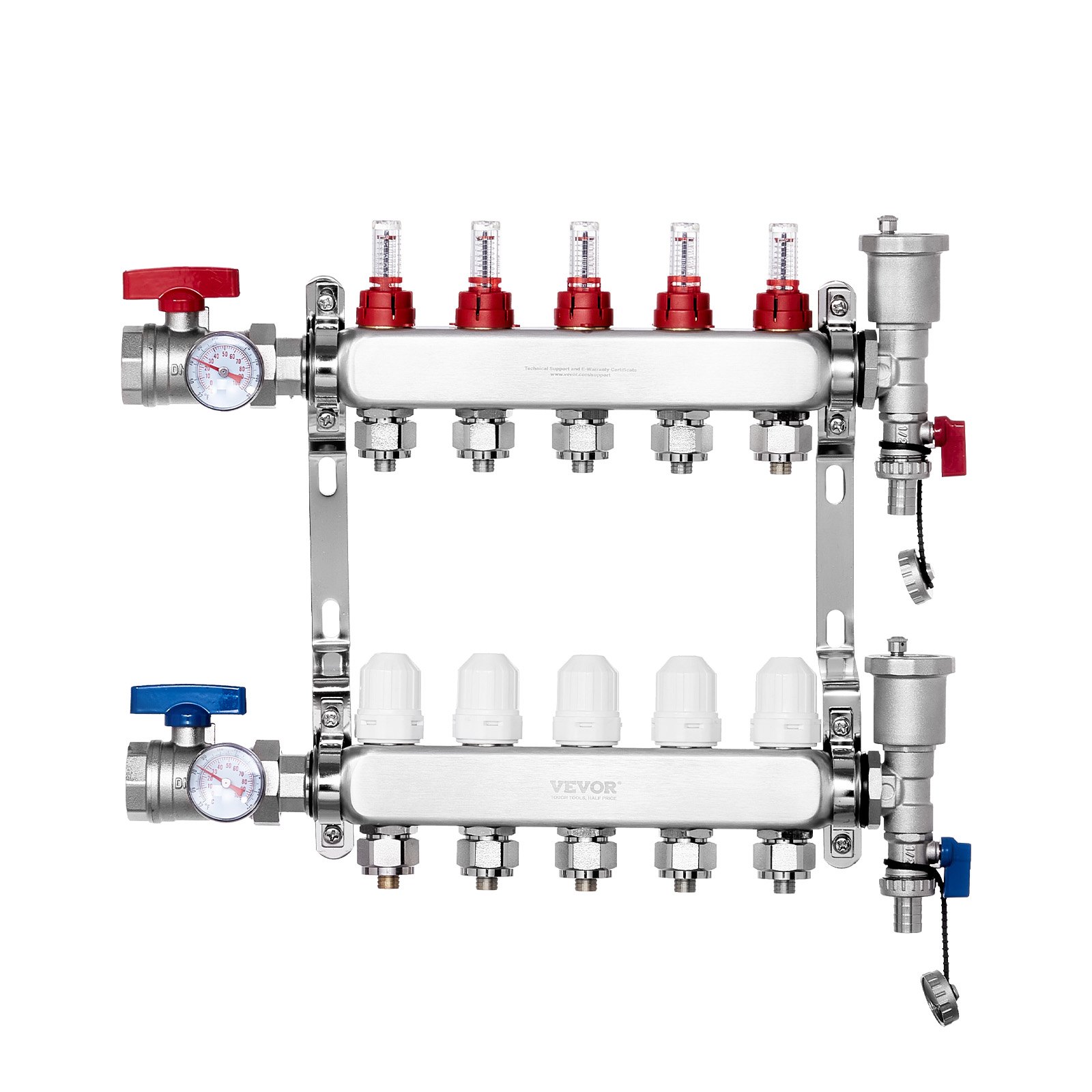 5-Branch Radiant Heat Manifold 1/2" PEX Tubing Floor Heating Manifold Set