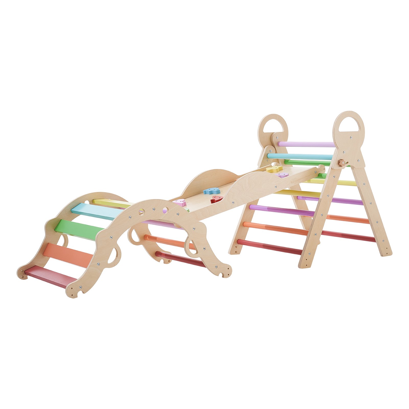 Pikler Triangle Set, 9-in-1 Toddler Climbing Toys Indoor, With Xylophone, Cushion, Triangle, Arch, And Ramp, 150 Lbs Load, Foldable Montessori Climbing Set For Toddlers And Kids, Rainbow