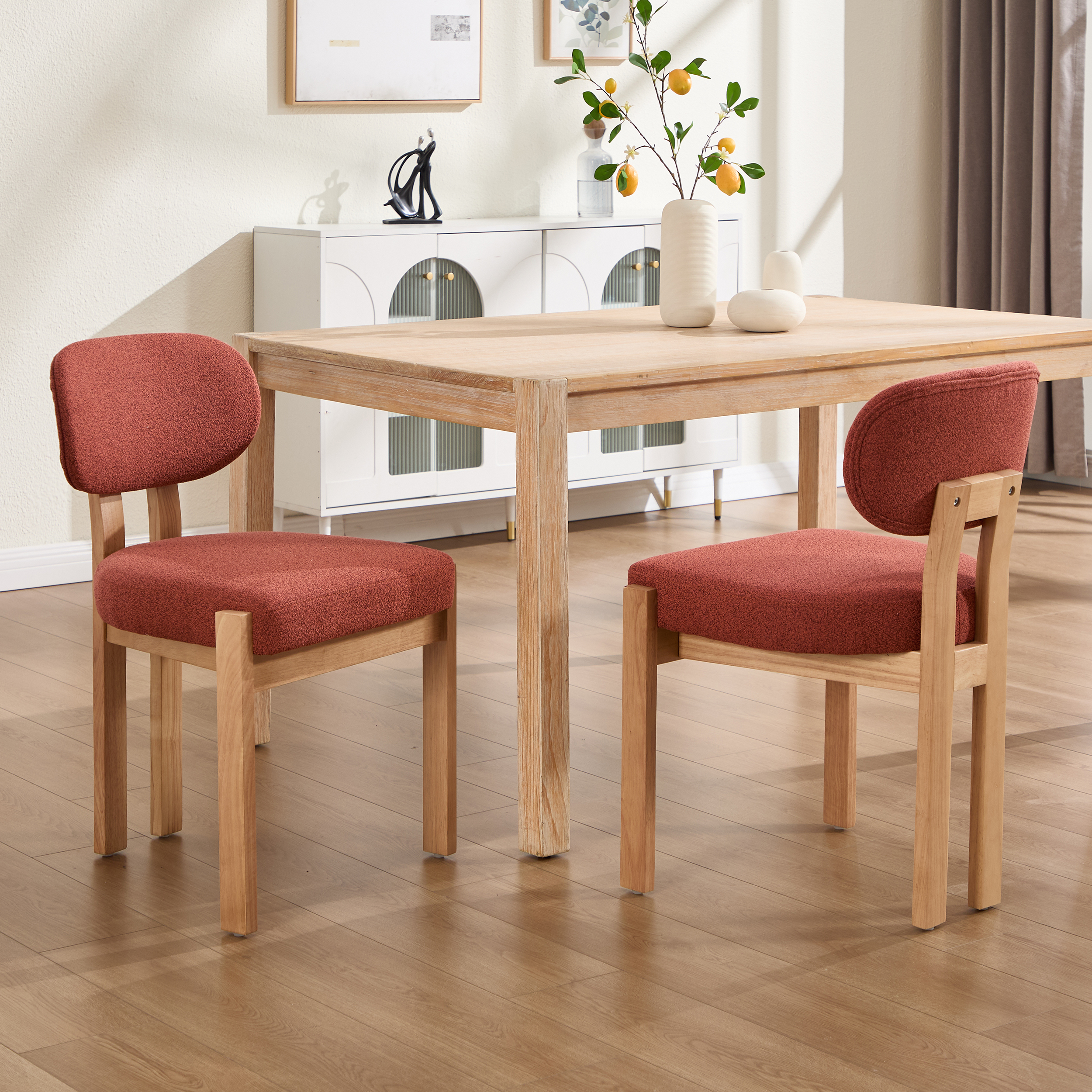 Sillas de comedor de madera, juego de 2, tapizadas en tela, estilo moderno.