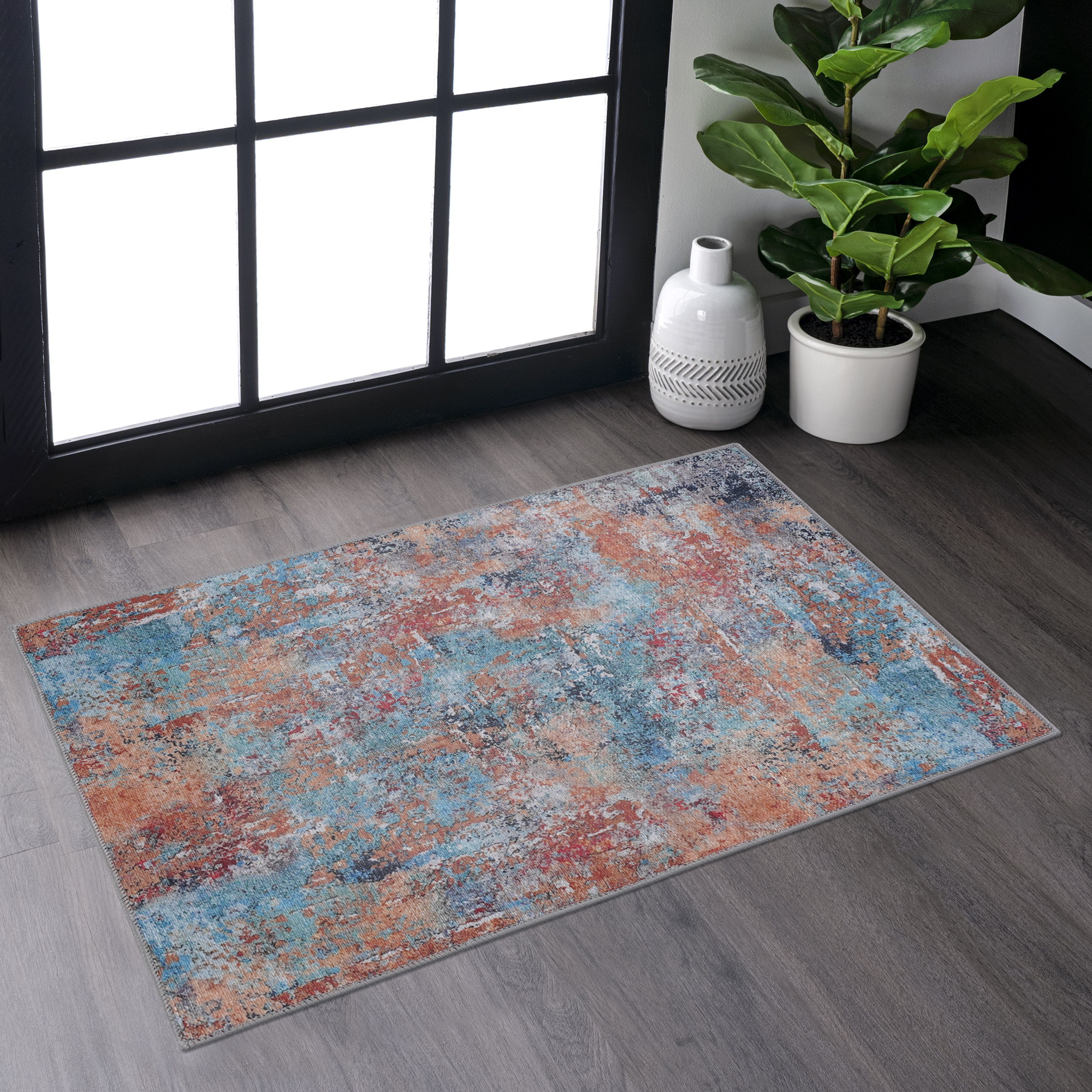 MAVAL Multi Washable Rug 2' X 3' Doormat Rug  Multi, 2' X 3'