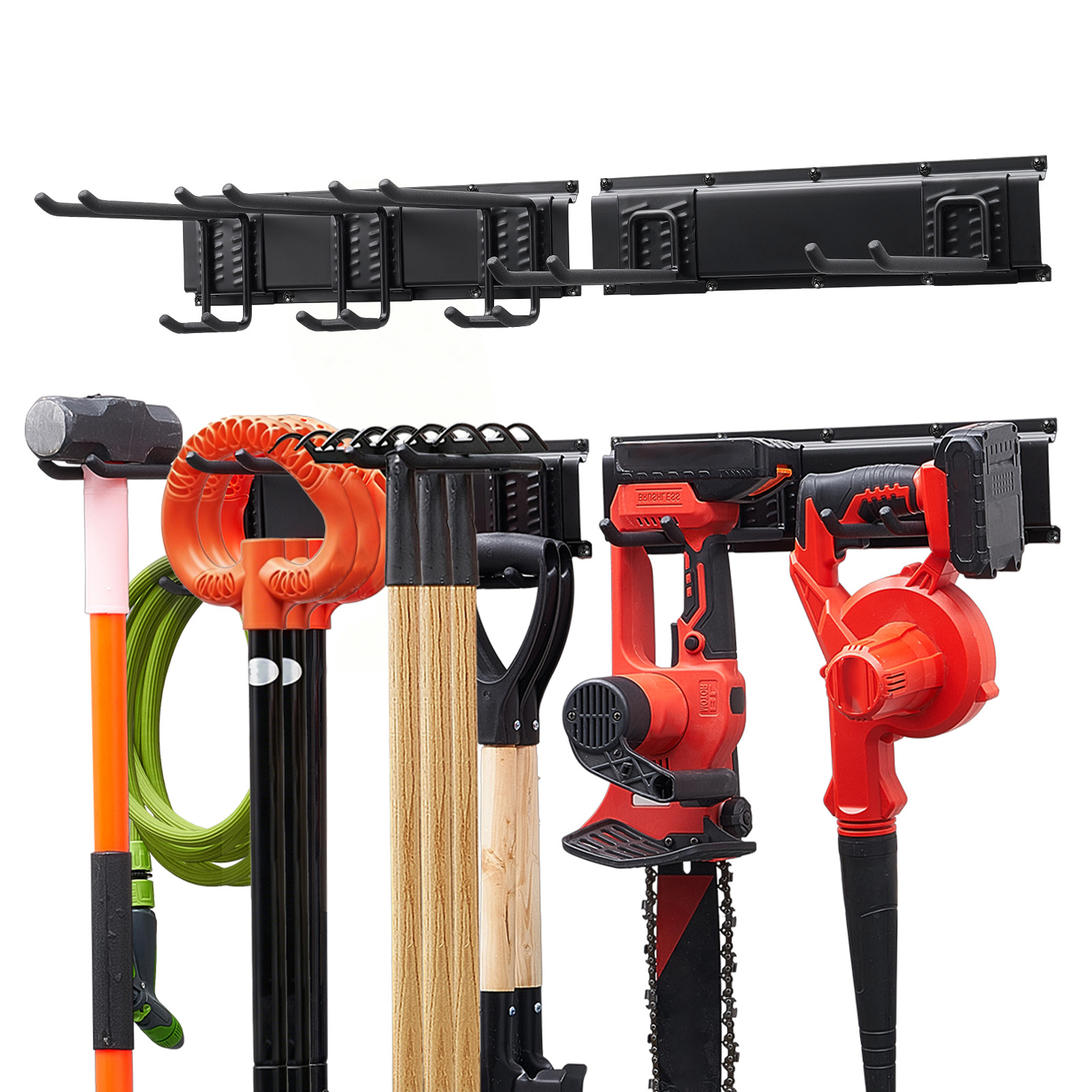 Garage Tool Organizer 33 Inch 400 Lbs Wall Mount Garden Tool Rack, Heavy Duty Garage Hanging Storage Rack Organization With 2 Rails And 5 Adjustable Hooks, For Yard Tools, Shovel, Rake, Shed
