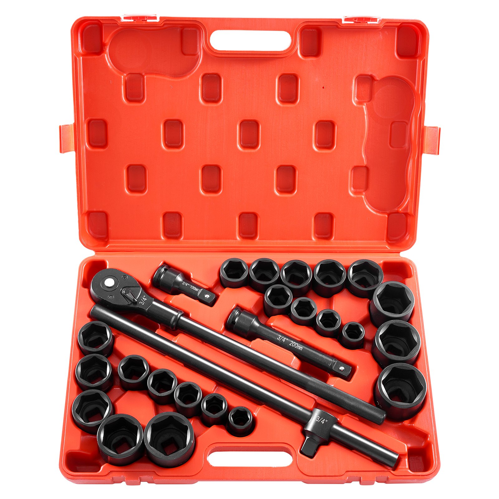 Juego de dados de impacto 3/4", 27 piezas SAE 7/8"-2" y métricas 22-50 mm, acero Cr-V