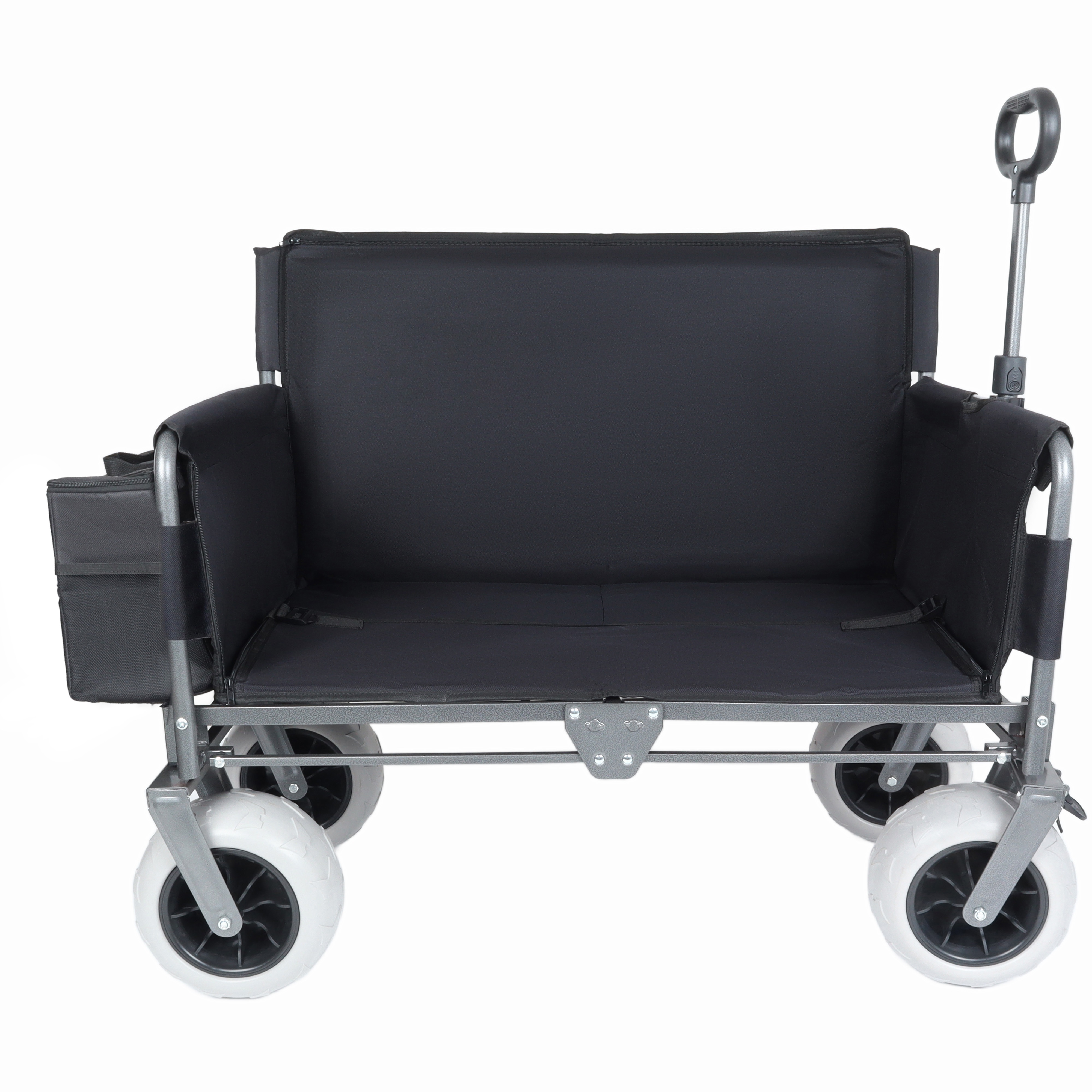 Folding Wagon With Bench Seat & 500 Lbs Capacity Patent Protection - 3- In- 1 Collapsible Utility Cart With All- Terrain Beach Tires For Camping  Includes 1 Ice Pack  Beach  Groceries  Outdoor  Black