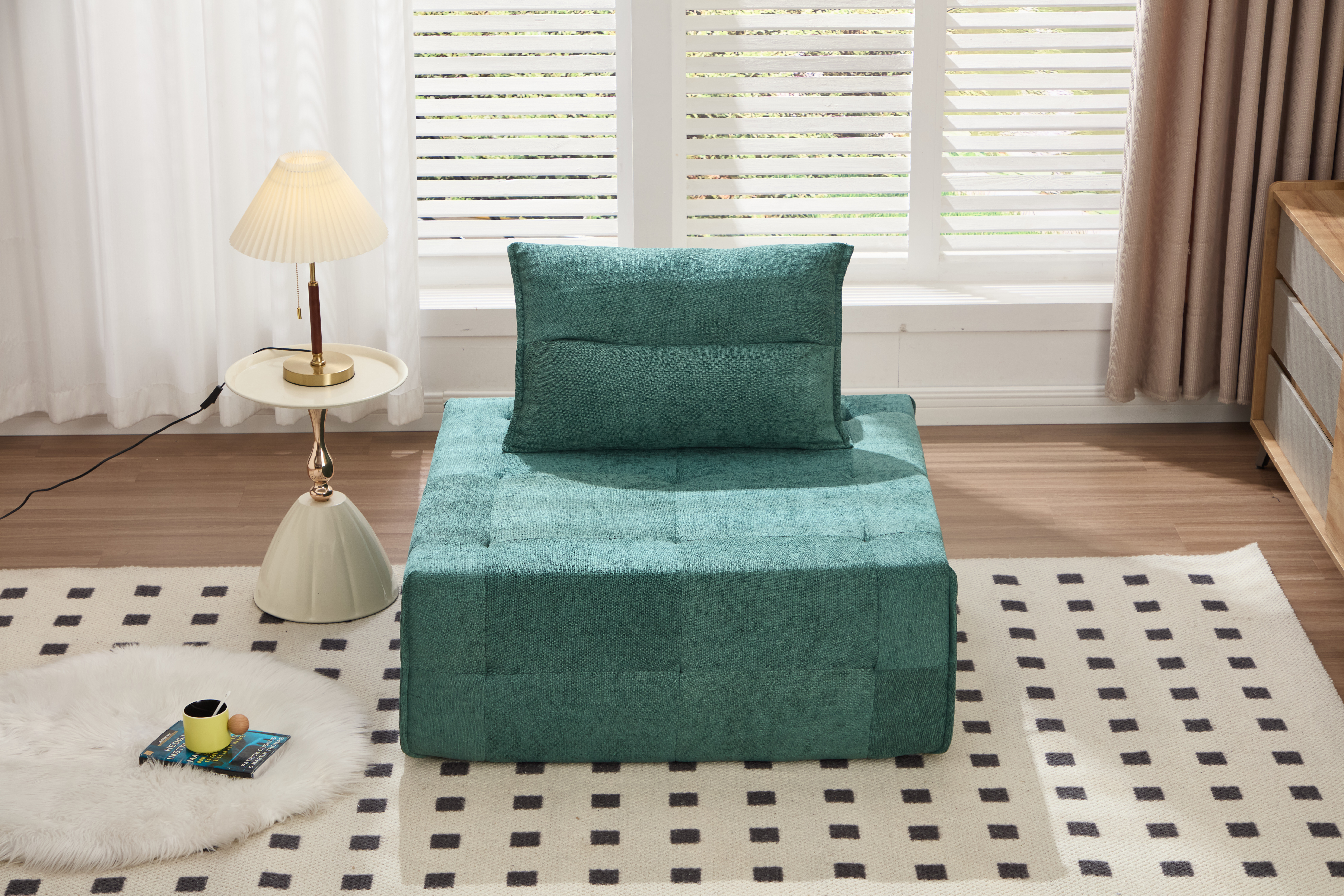 Deep Seat Modular Sectional Sofa With Adjustable Backrest -39.37  Chenille Compressed Couch For Living Room, Bedroom, Lounge  1 Piece  ,Green.