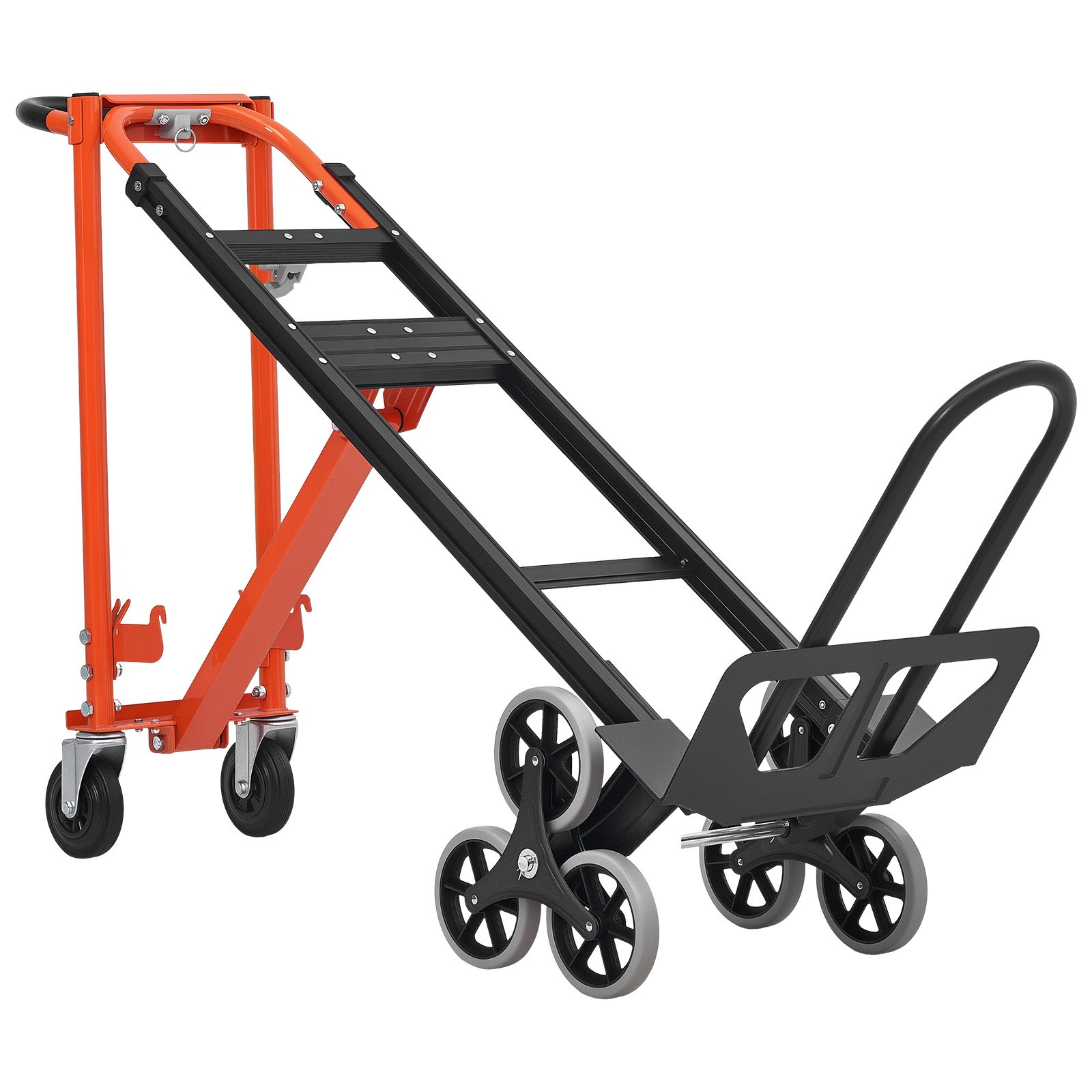 Carro de carga convertible 3 en 1, 770 libras, para subir escaleras, naranja/plata