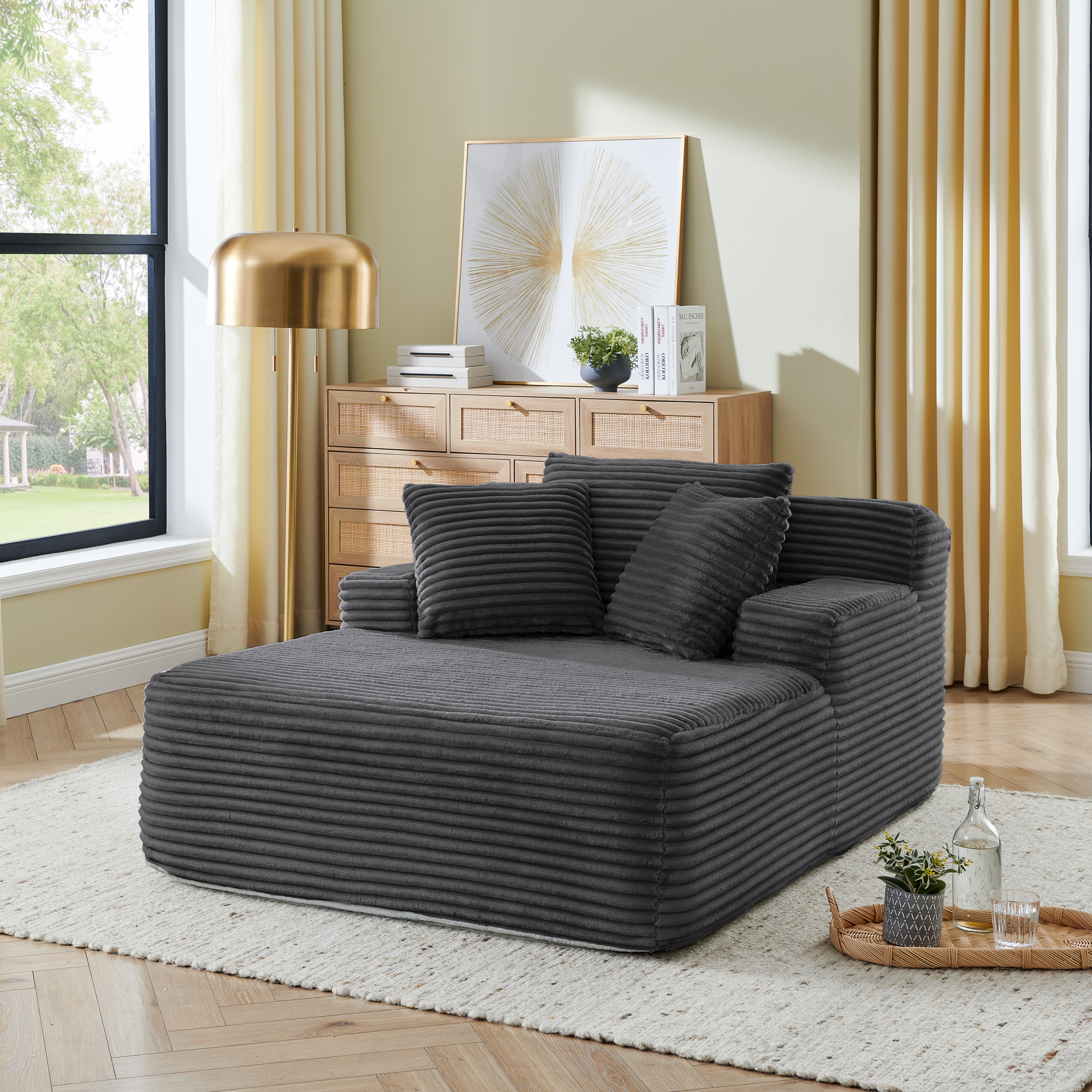 Sillón individual reclinable de terciopelo, moderno, gris oscuro