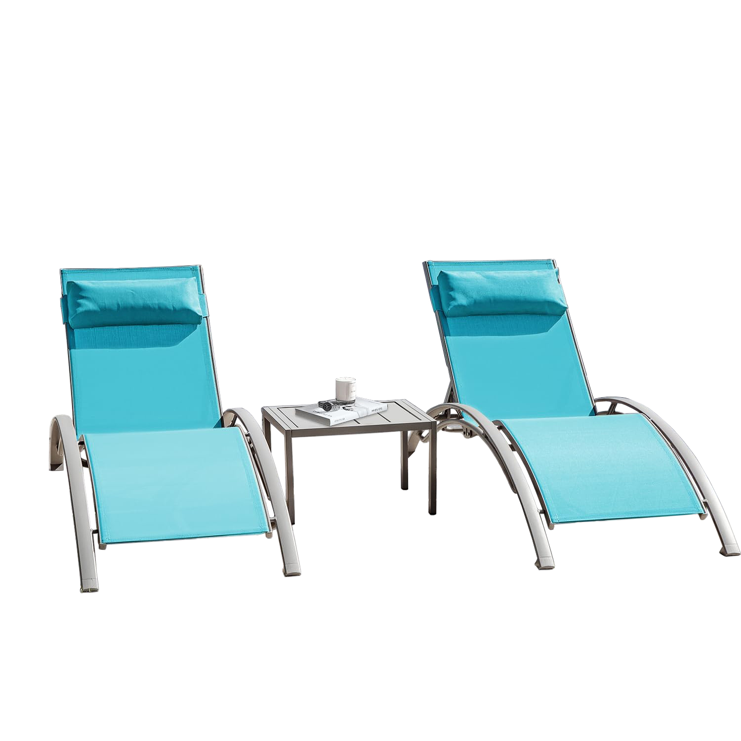 Pool Lounge Chairs Set Of 3-Lake Blue  2 Lounge Chairs 1 Table